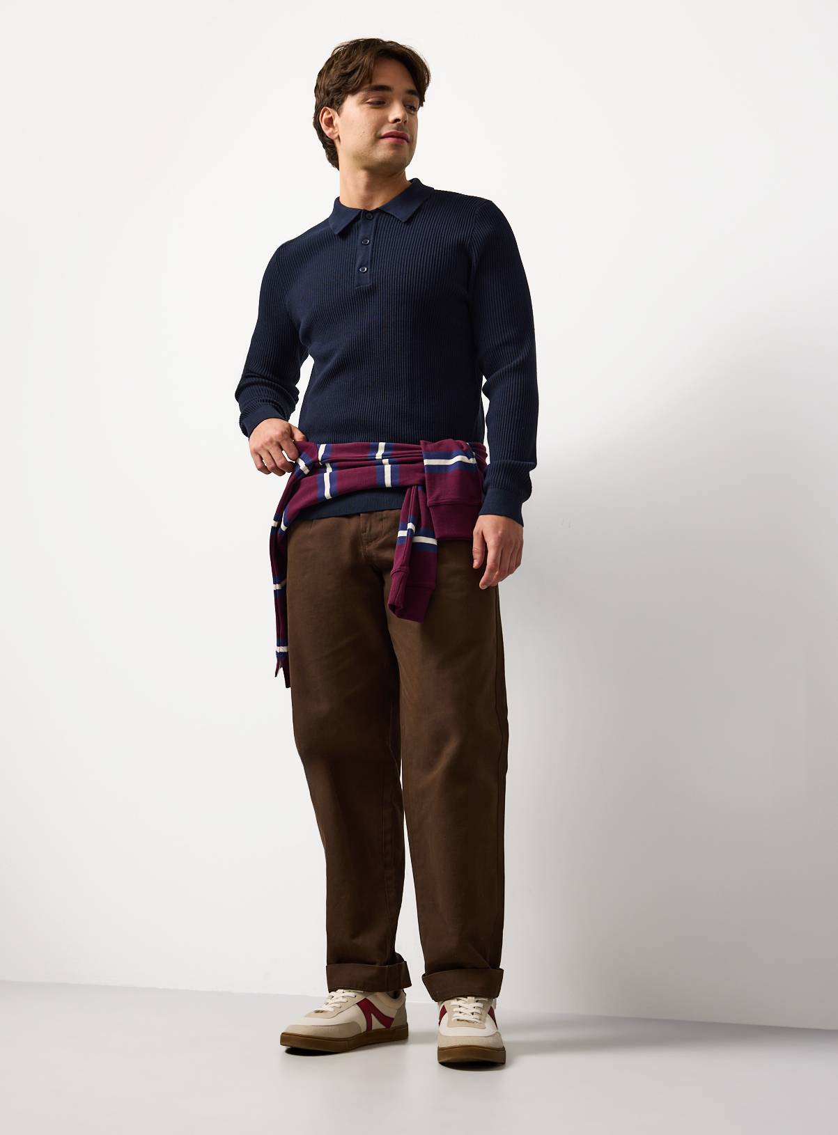 Navy Long Sleeve Ribbed Polo XXXL - Image 2