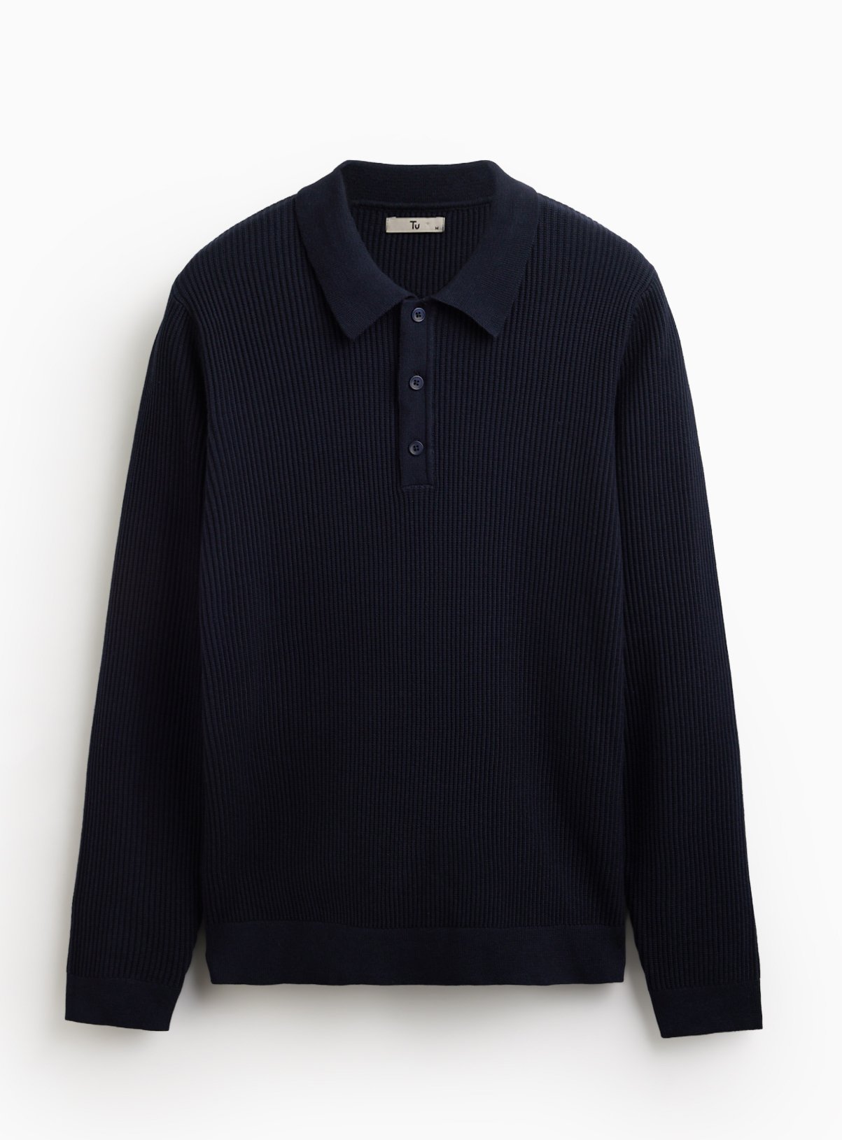 Navy Long Sleeve Ribbed Polo XXXL - Image 3 thumbnail