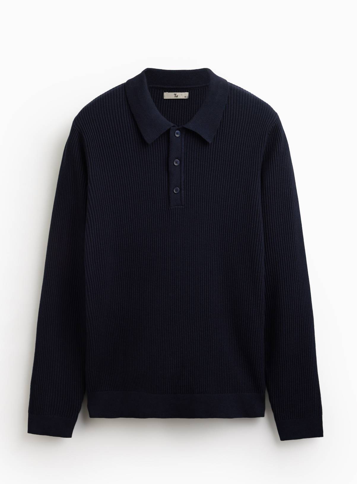 Navy Long Sleeve Ribbed Polo XXXL - Image 3