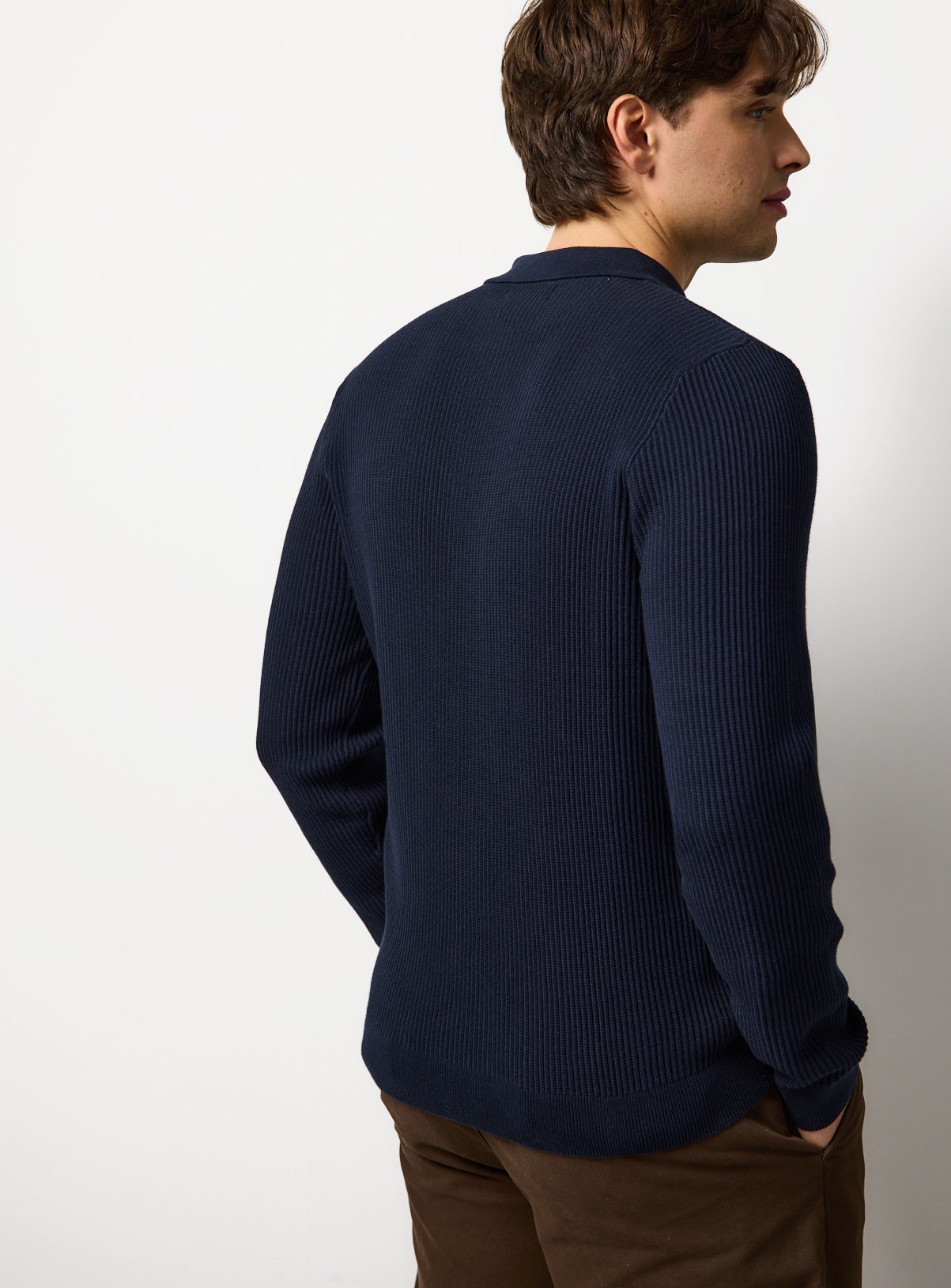 Navy Long Sleeve Ribbed Polo XXXL - Image 5 thumbnail