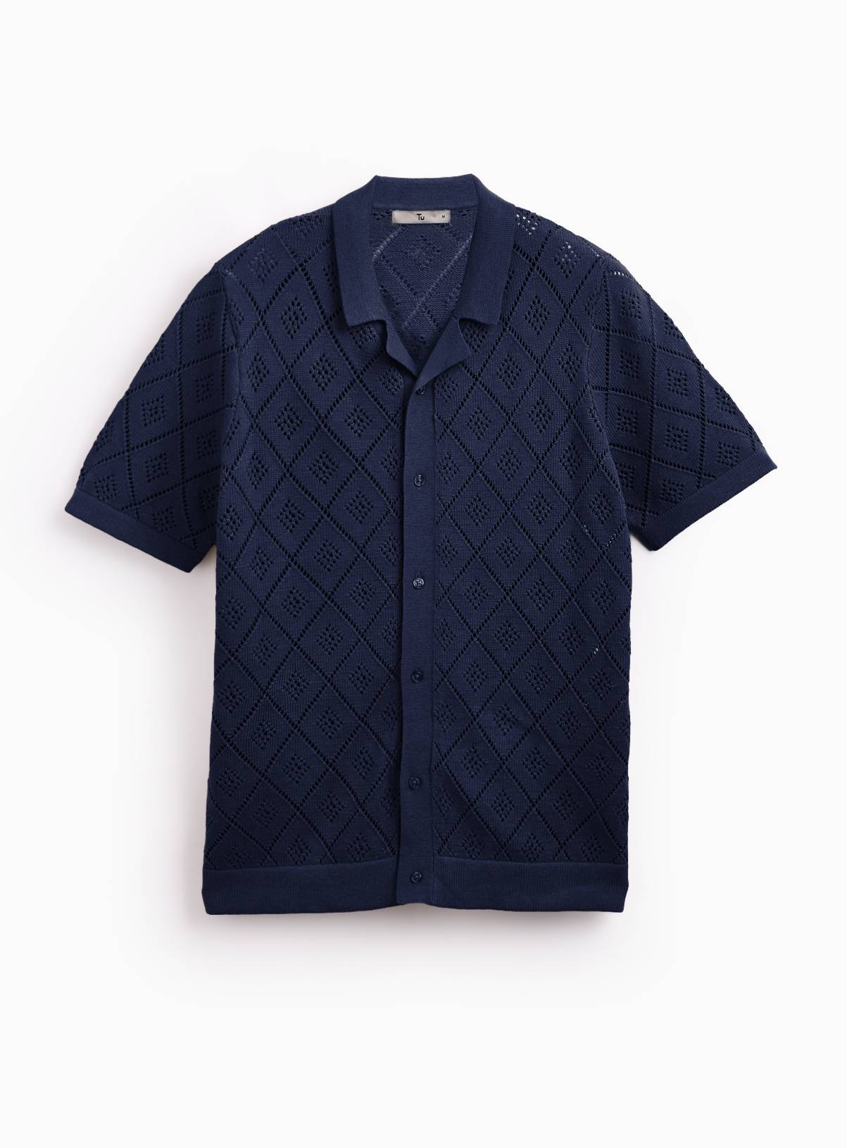 Navy Diamond Print Pointelle Button Through Polo XXXL - Image 3