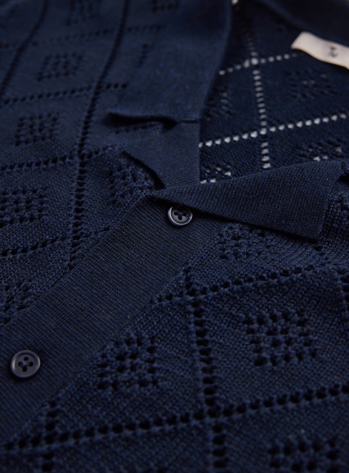 Navy Diamond Print Pointelle Button Through Polo XXXL - Image 4 thumbnail