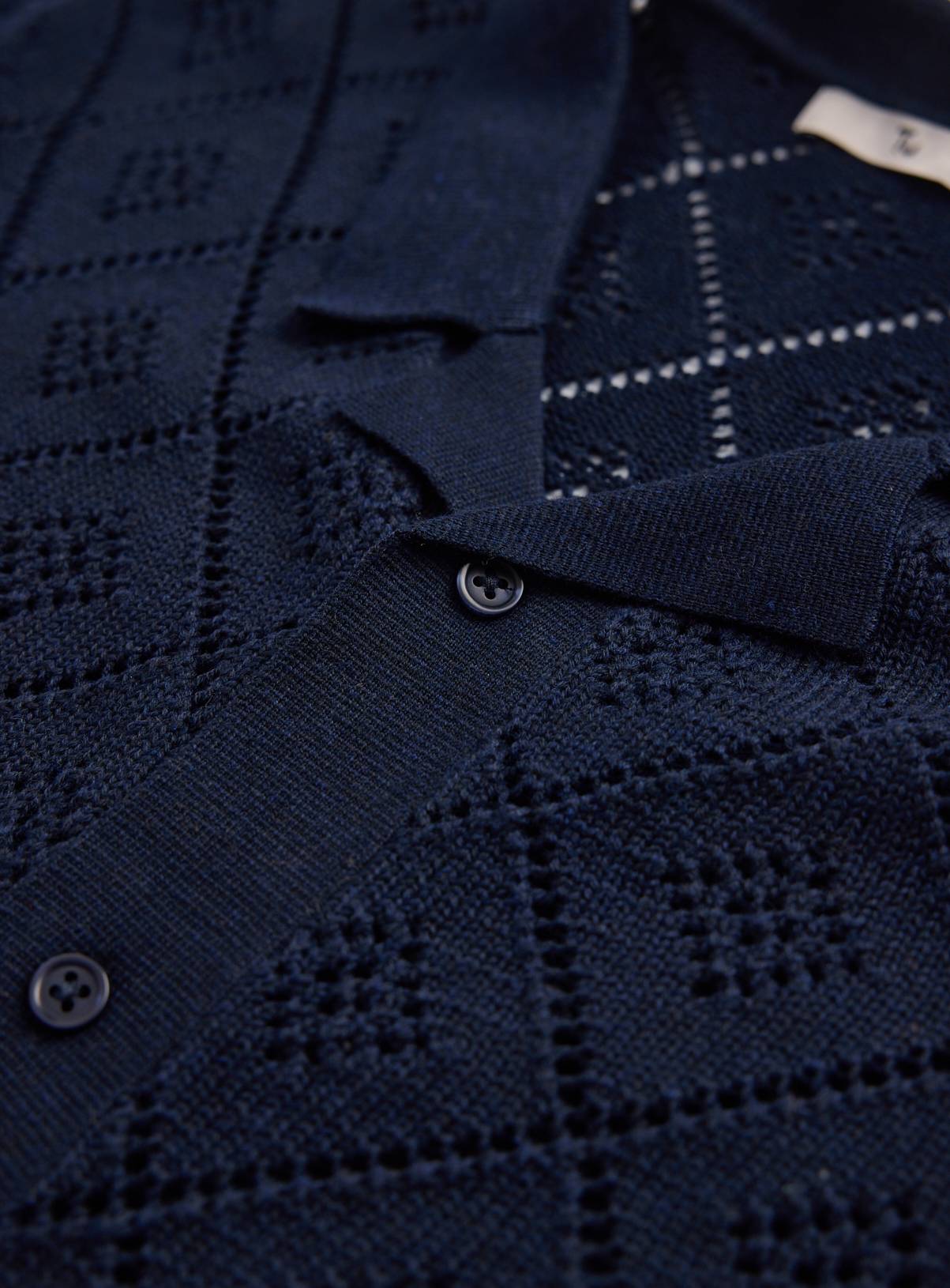 Navy Diamond Print Pointelle Button Through Polo XXXL - Image 4