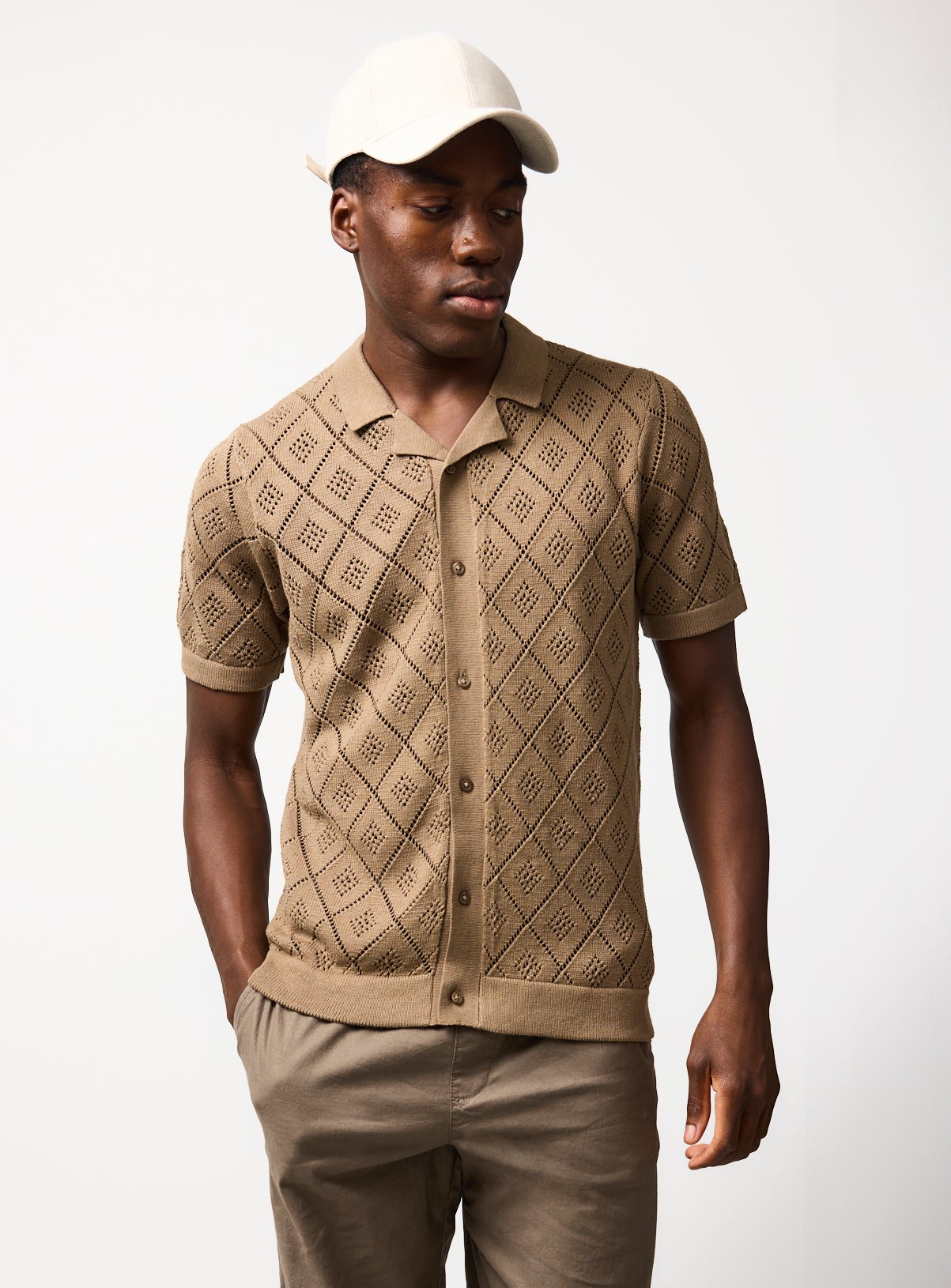 Stone Diamond Print Pointelle Button Through Polo XXXL - Image 2 thumbnail
