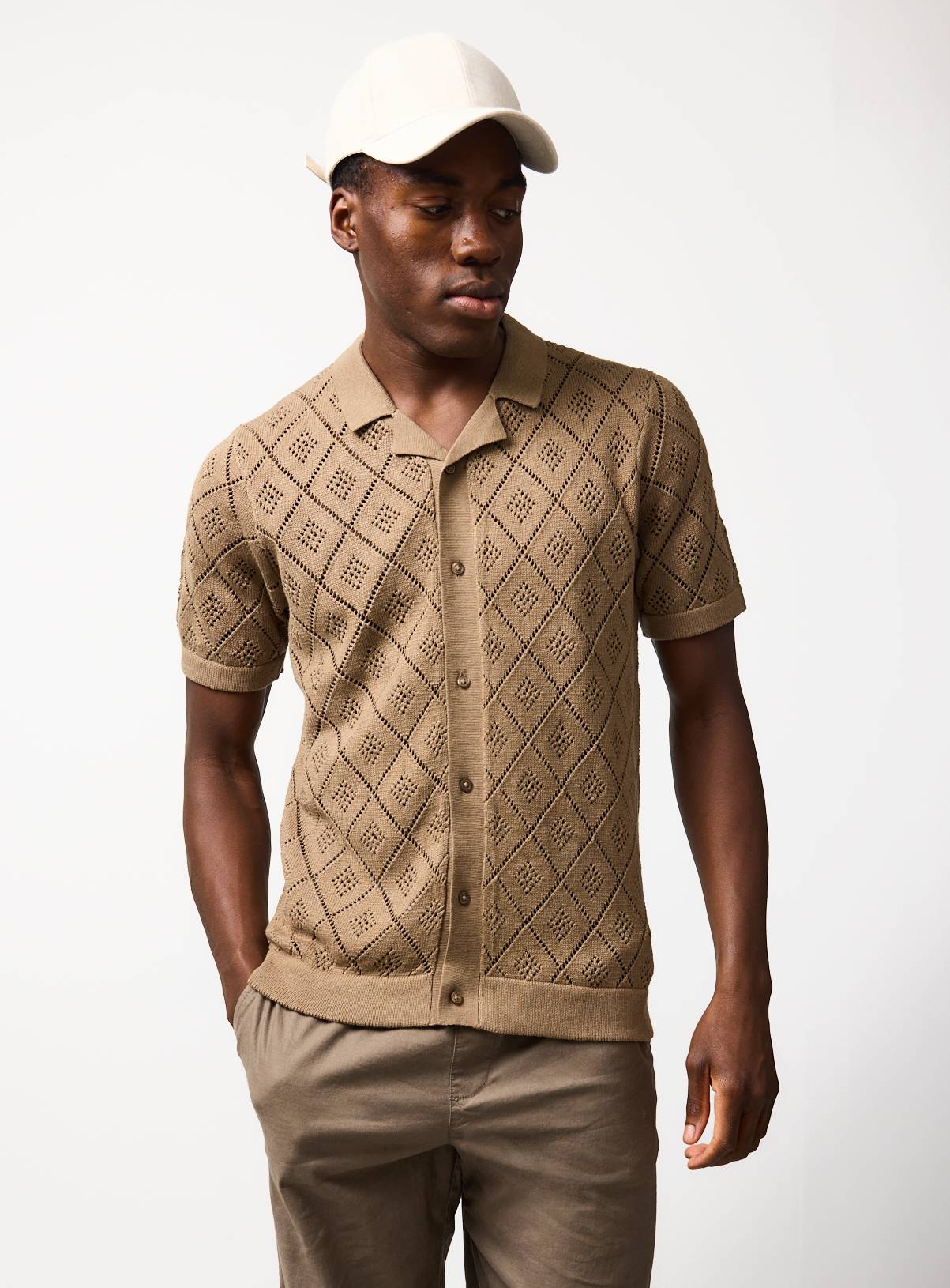 Stone Diamond Print Pointelle Button Through Polo XXXL - Image 2