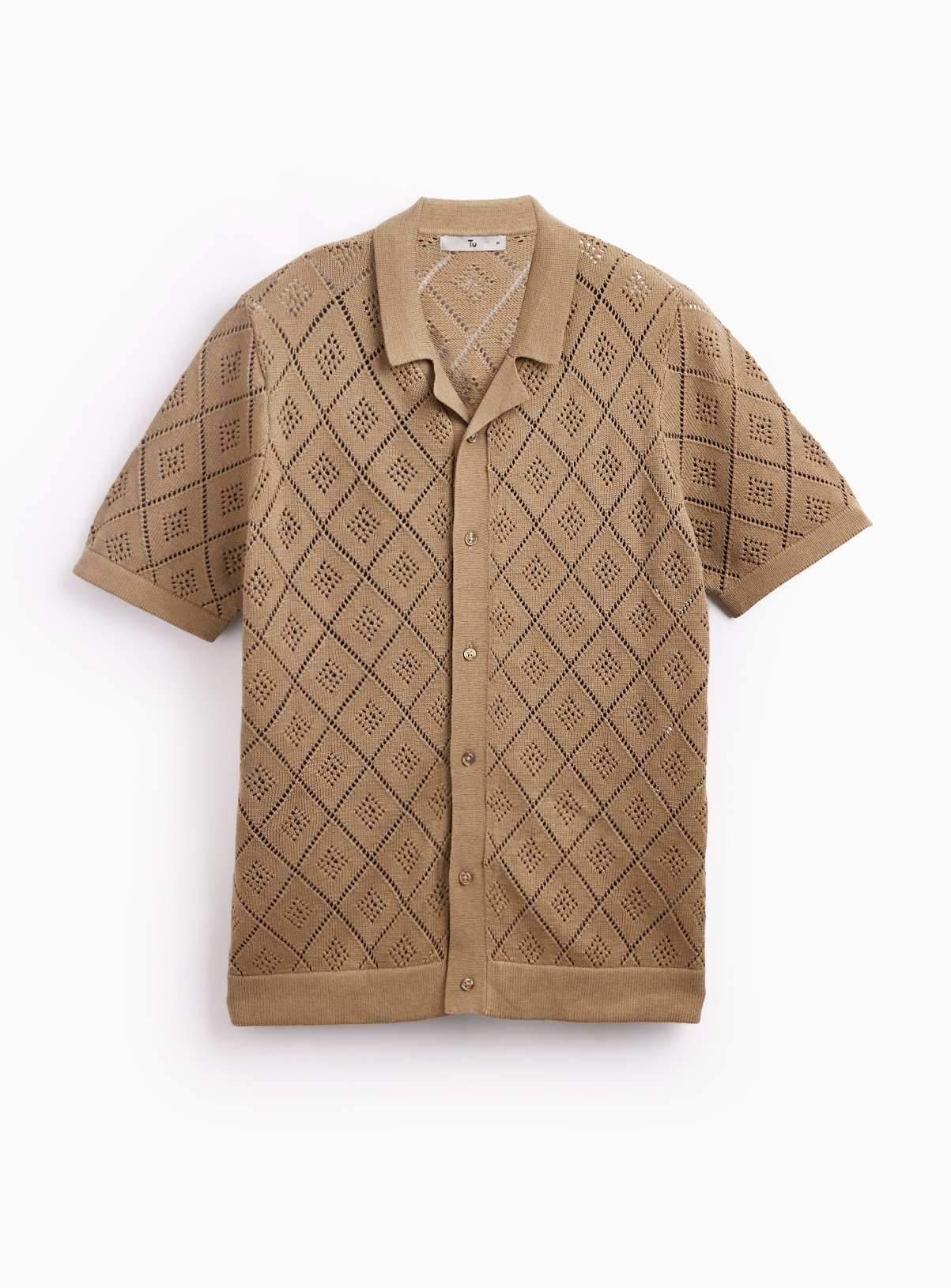 Stone Diamond Print Pointelle Button Through Polo XXXL - Image 3 thumbnail