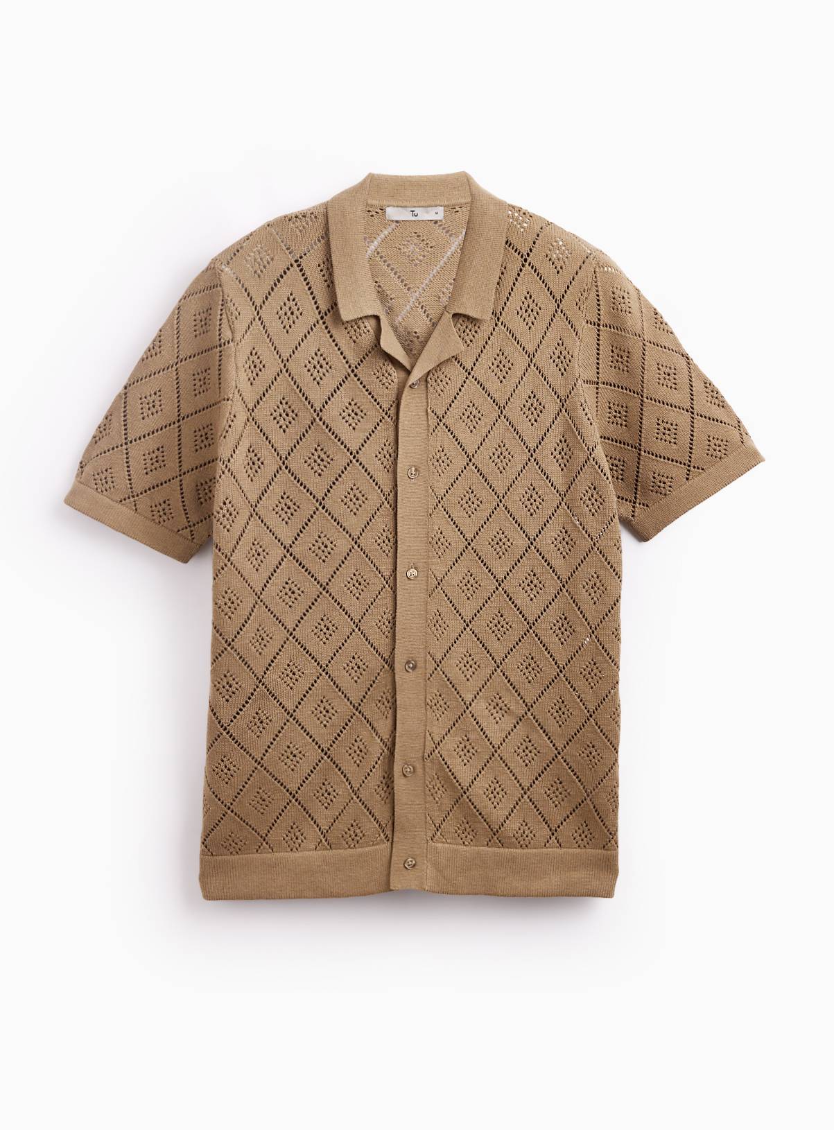 Stone Diamond Print Pointelle Button Through Polo XXXL - Image 3
