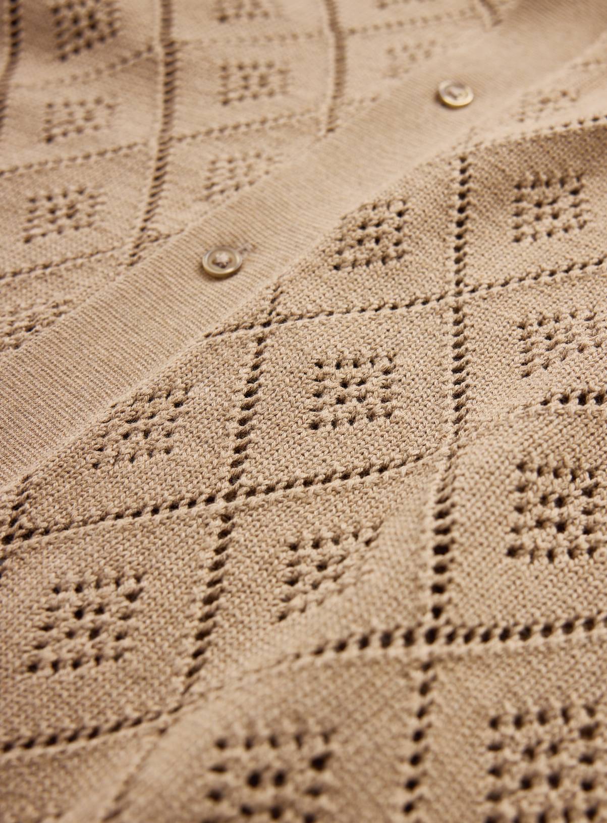 Stone Diamond Print Pointelle Button Through Polo XXXL - Image 4