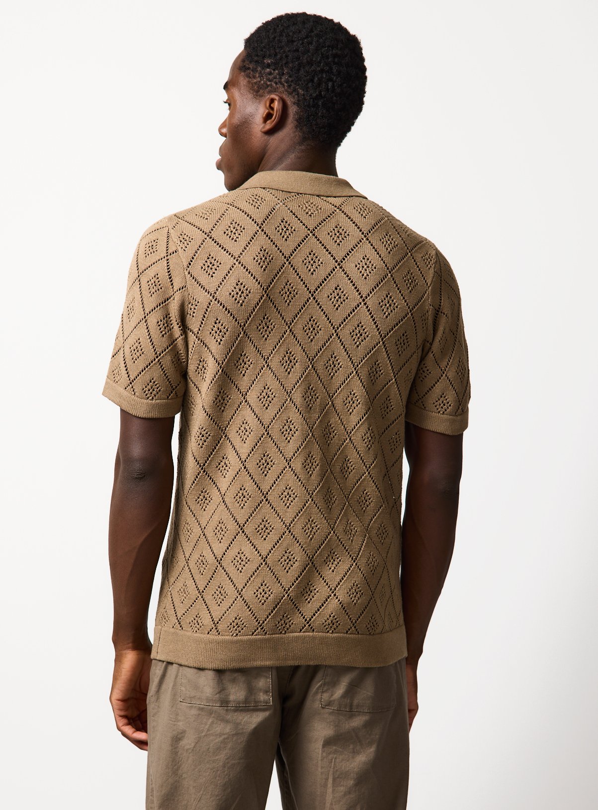 Stone Diamond Print Pointelle Button Through Polo XXXL - Image 5 thumbnail