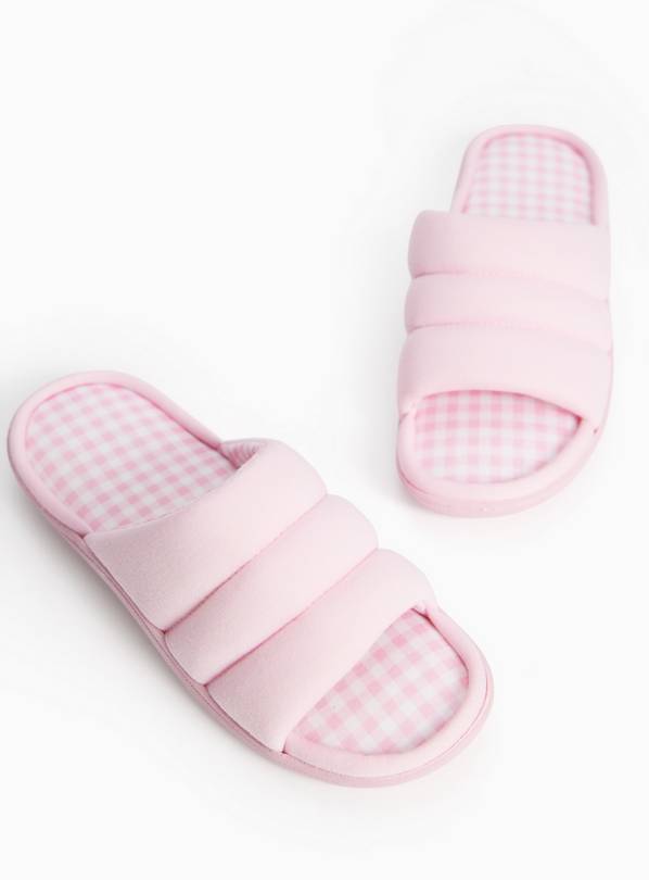 Pink Gingham Open Toe Mule Slippers M