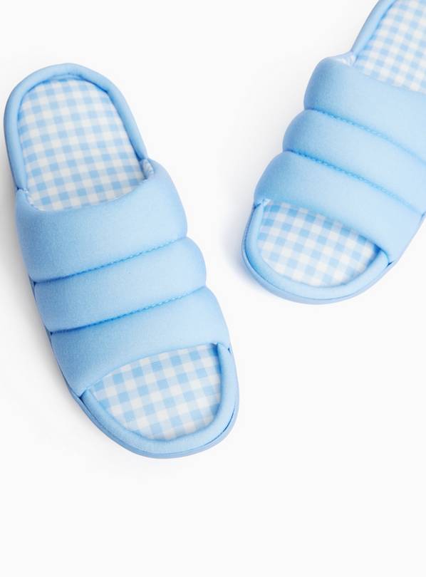 Blue Gingham Open Toe Mule Slippers L