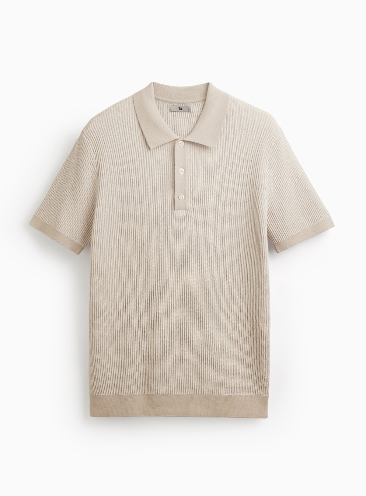 Stone Ribbed Polo Shirt S - Image 3 thumbnail