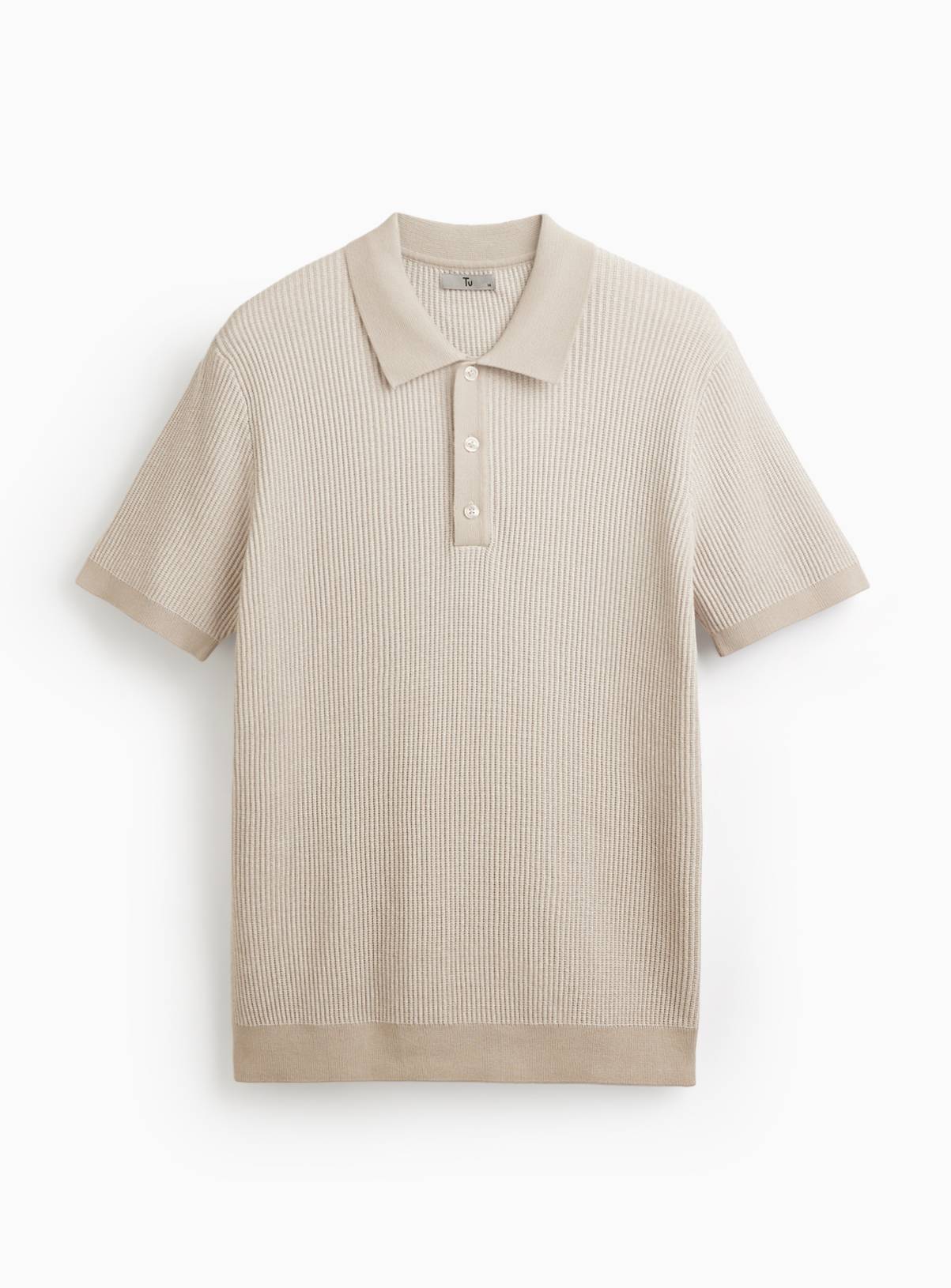 Stone Ribbed Polo Shirt S - Image 3