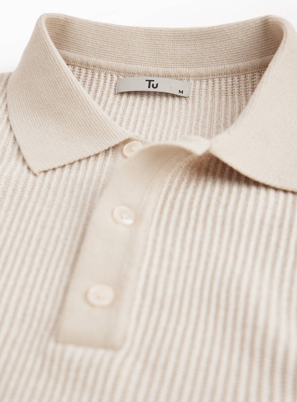 Stone Ribbed Polo Shirt S - Image 4