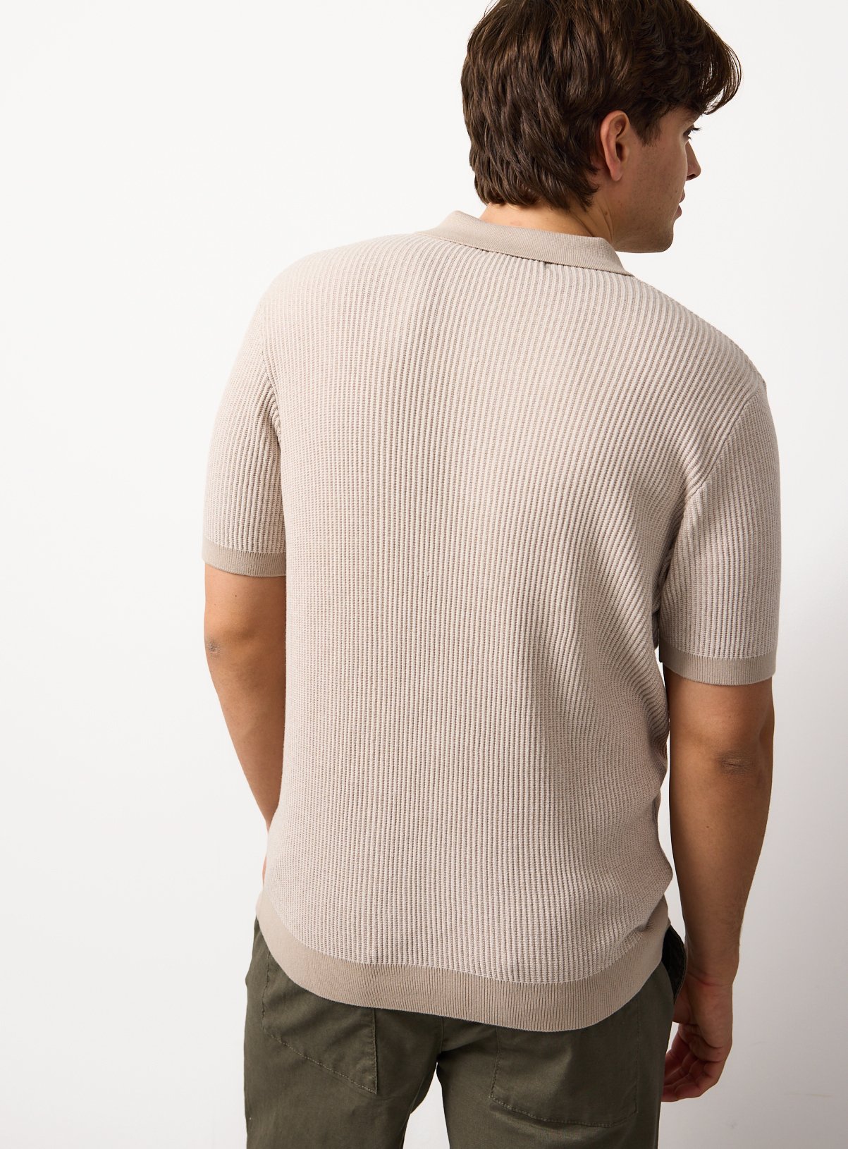 Stone Ribbed Polo Shirt S - Image 5 thumbnail
