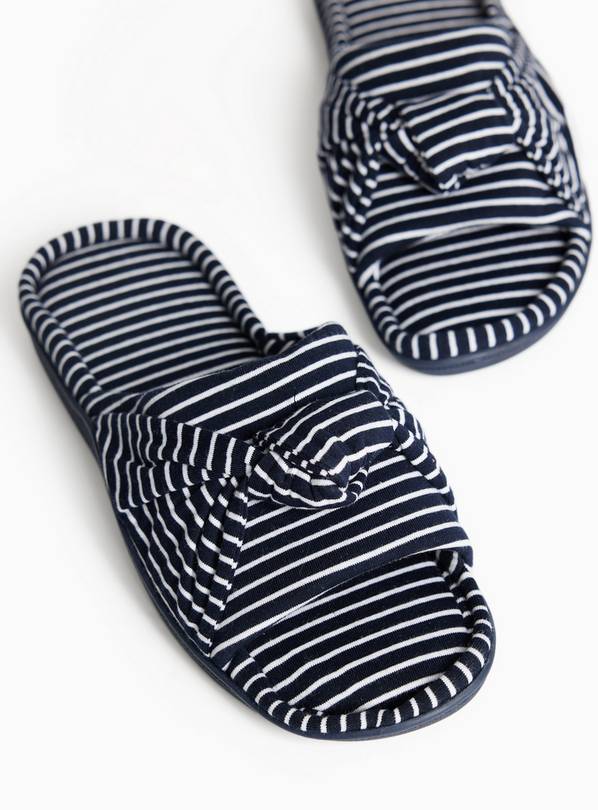 Navy Striped Knot Detail Cupsole Mule Slippers L