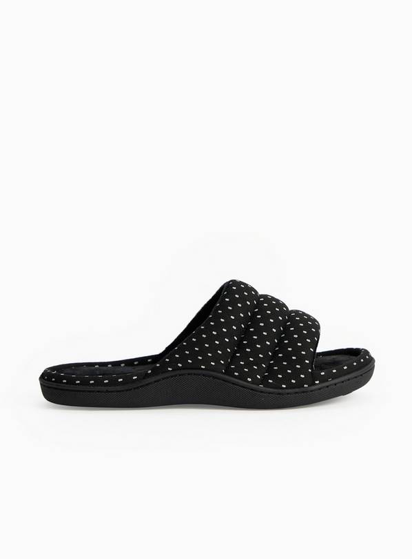 Black Spot Print Quilted Cupsole Mule Slippers S