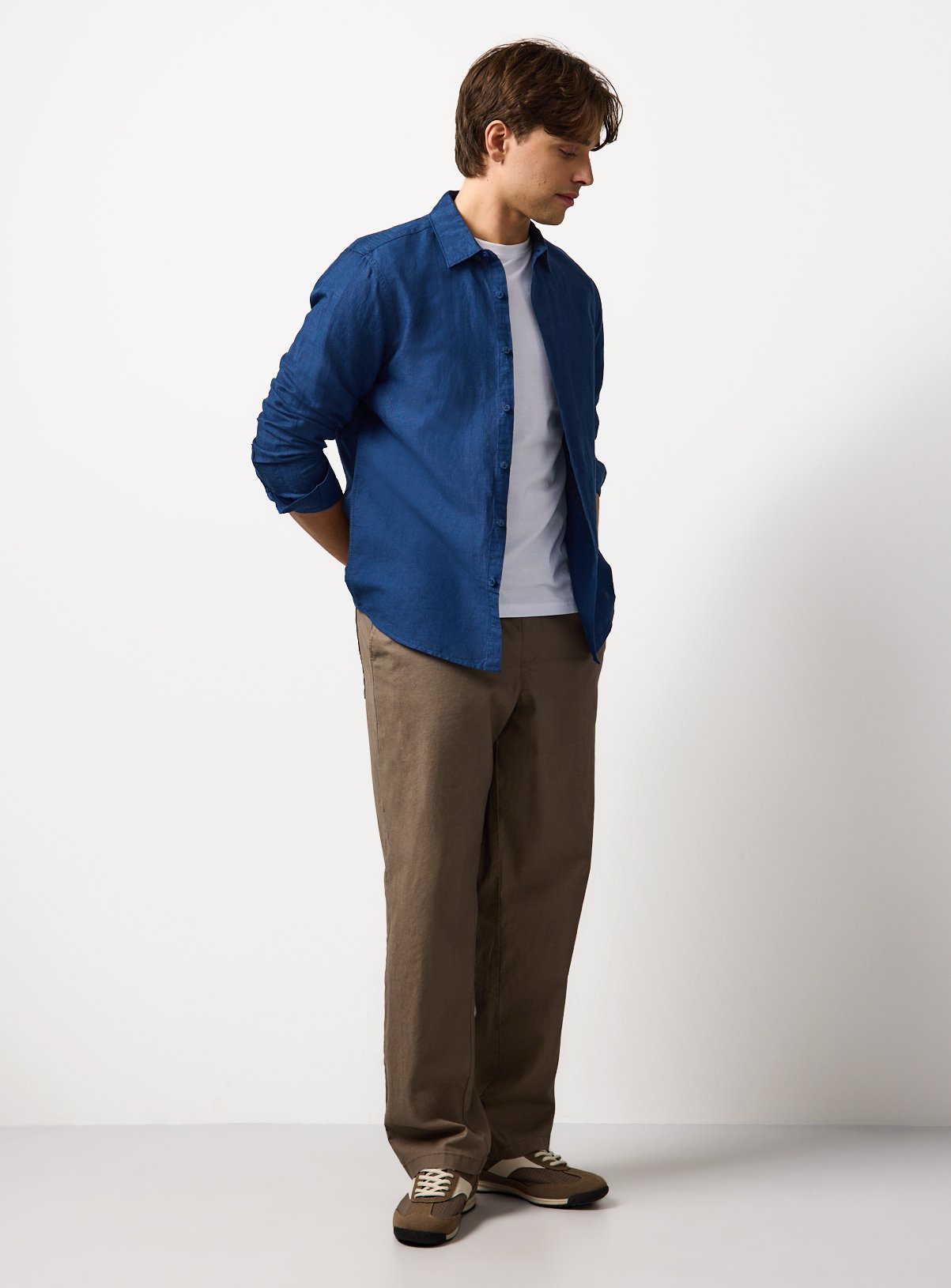 Indigo Linen Blend Long Sleeve Button Up Shirt XL - Image 2 thumbnail