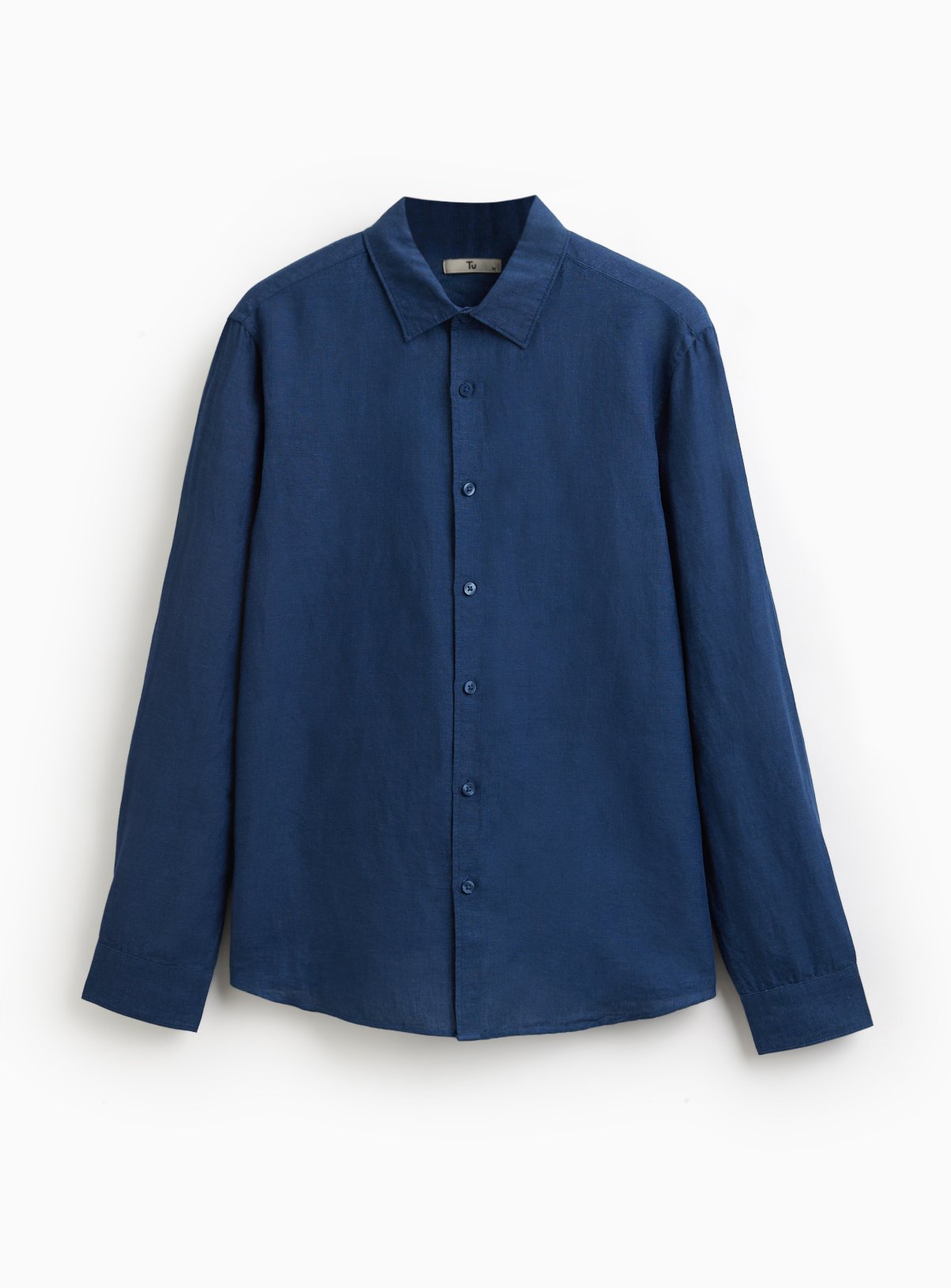 Indigo Linen Blend Long Sleeve Button Up Shirt XL - Image 3 thumbnail