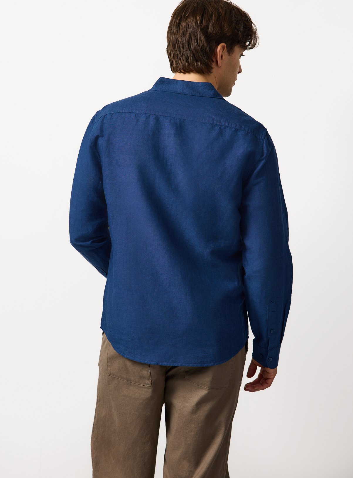 Indigo Linen Blend Long Sleeve Button Up Shirt XL - Image 5 thumbnail