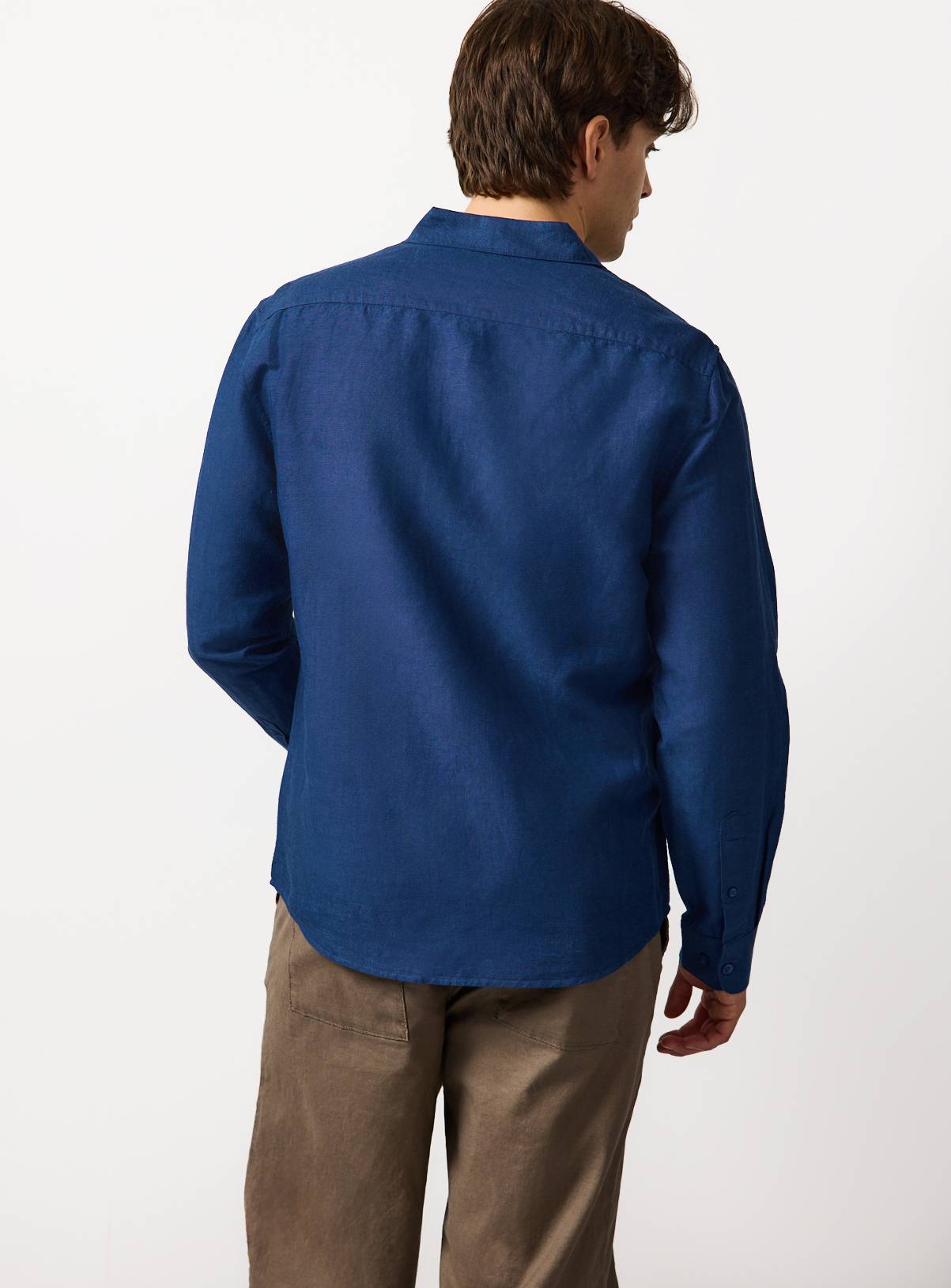 Indigo Linen Blend Long Sleeve Button Up Shirt XL - Image 5