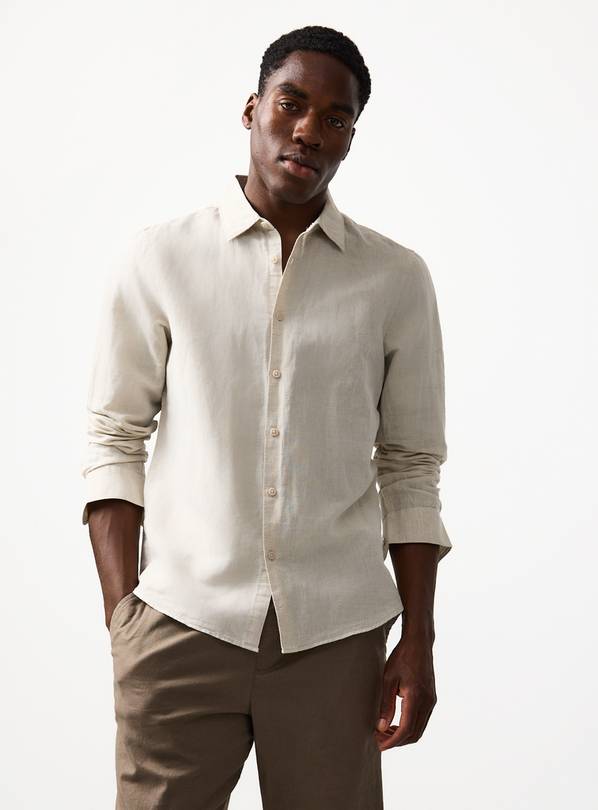 Stone Linen Long Sleeve Button Up Shirt XXXXL