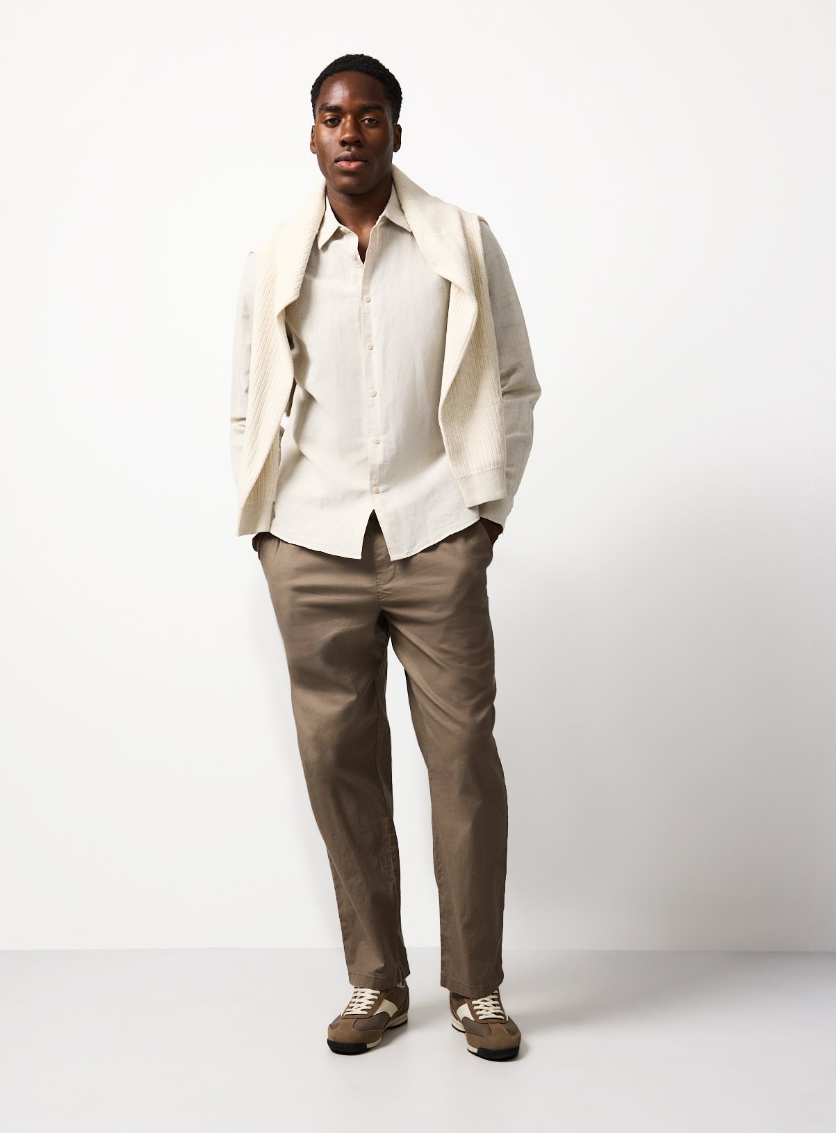 Stone Linen Blend Long Sleeve Button Up Shirt XL - Image 2 thumbnail