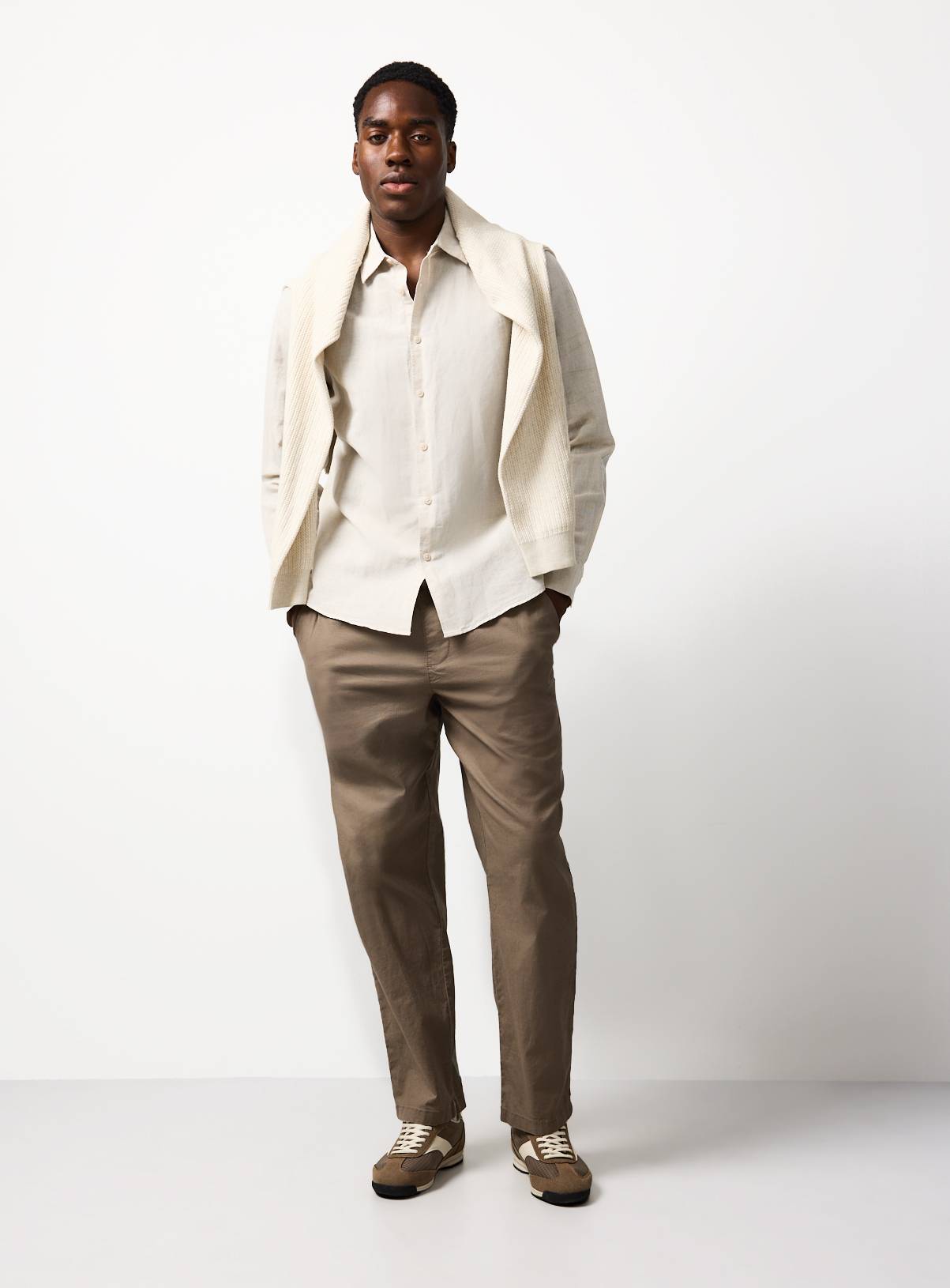 Stone Linen Blend Long Sleeve Button Up Shirt XL - Image 2