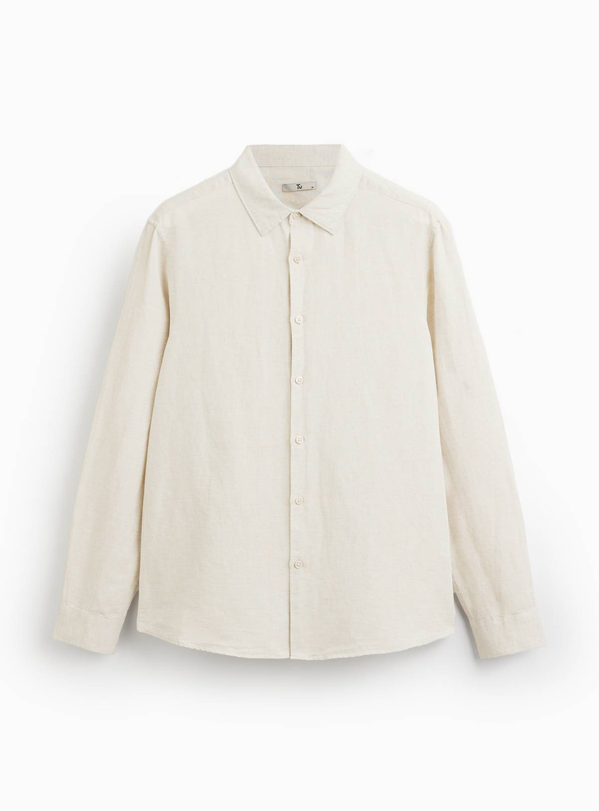 Stone Linen Blend Long Sleeve Button Up Shirt XL - Image 3