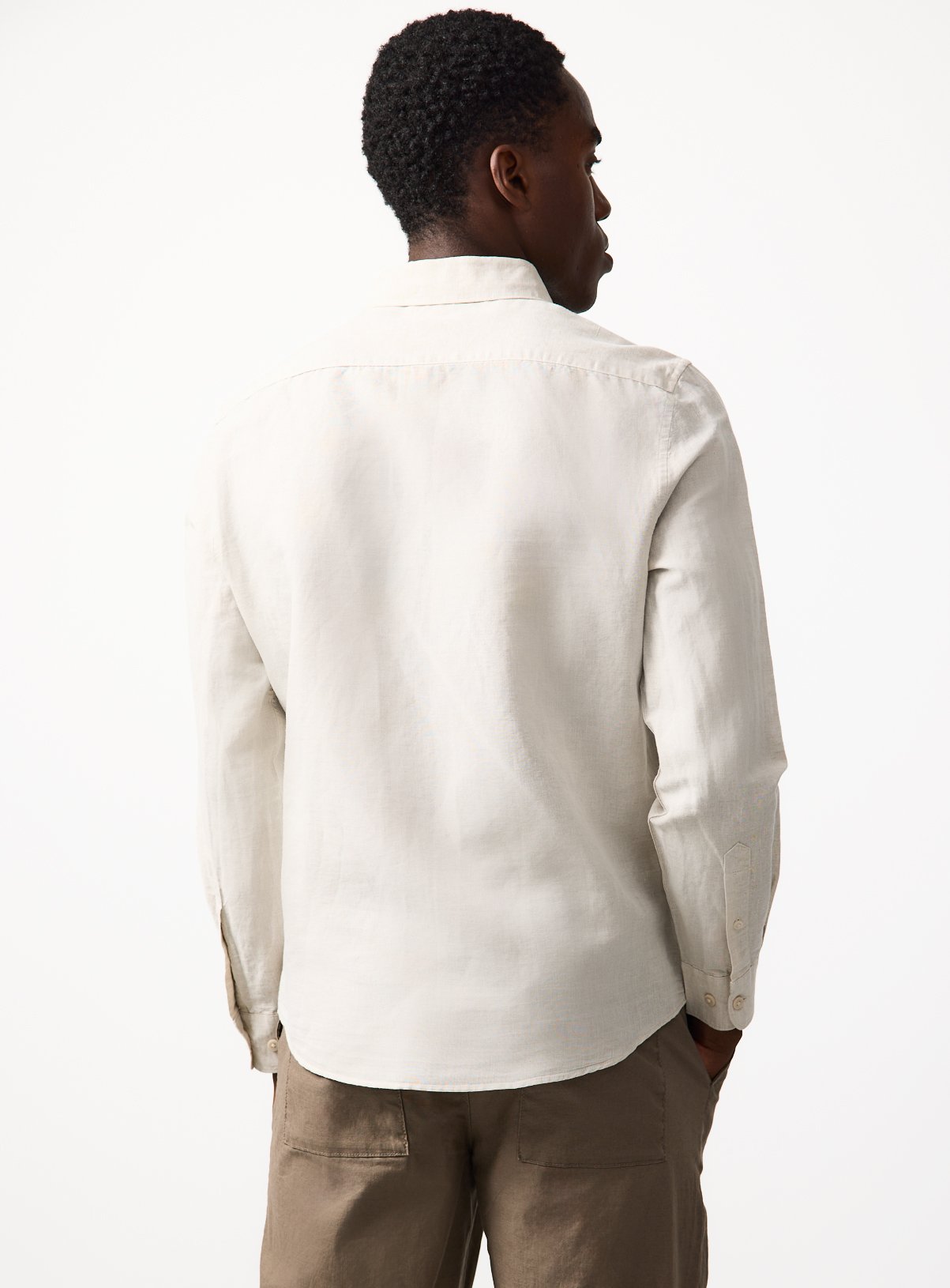Stone Linen Blend Long Sleeve Button Up Shirt XL - Image 5 thumbnail