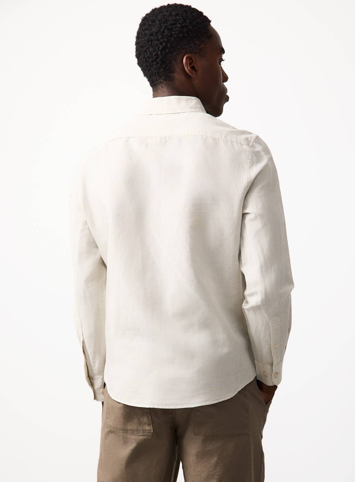 Stone Linen Blend Long Sleeve Button Up Shirt XL - Image 5