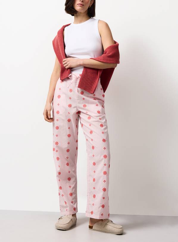 Pink Gingham Embroidered Detail Pyjama Bottoms 18