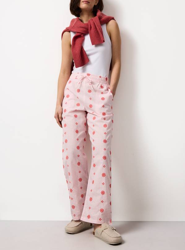Pink Gingham Embroidered Detail Co-ord Pyjama Bottoms 18