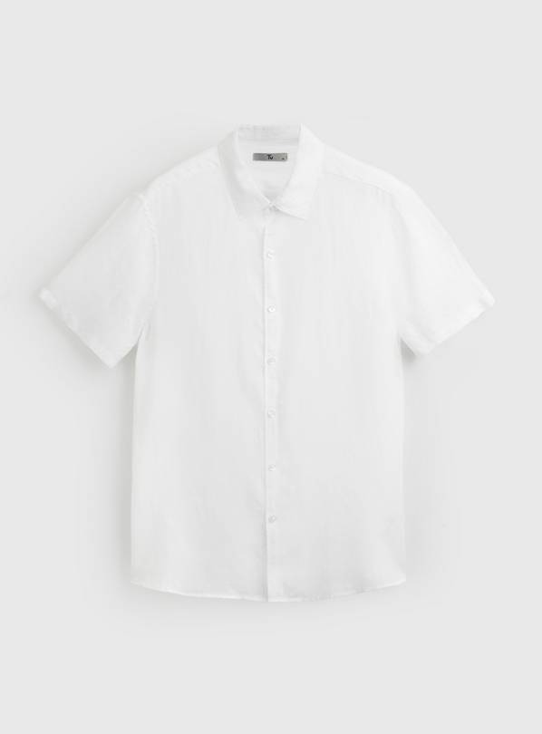 White Linen Short Sleeve Shirt XL