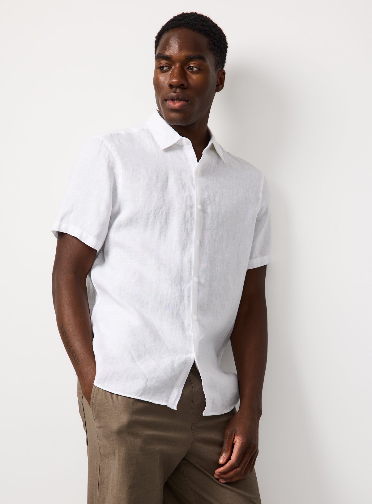 White Pure Linen Short Sleeve Shirt XXXL - Image 2 thumbnail