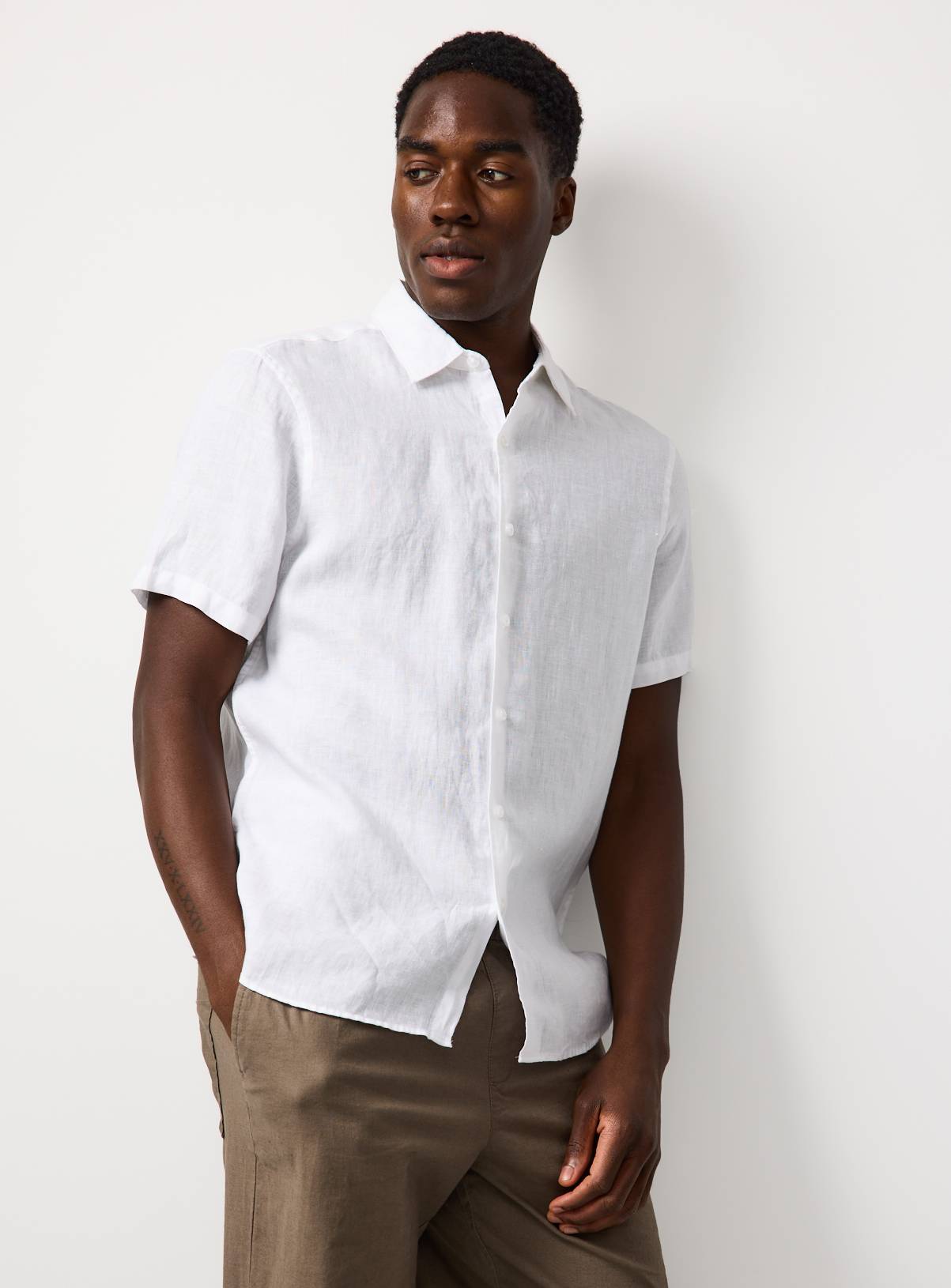 White Pure Linen Short Sleeve Shirt XXXL - Image 2