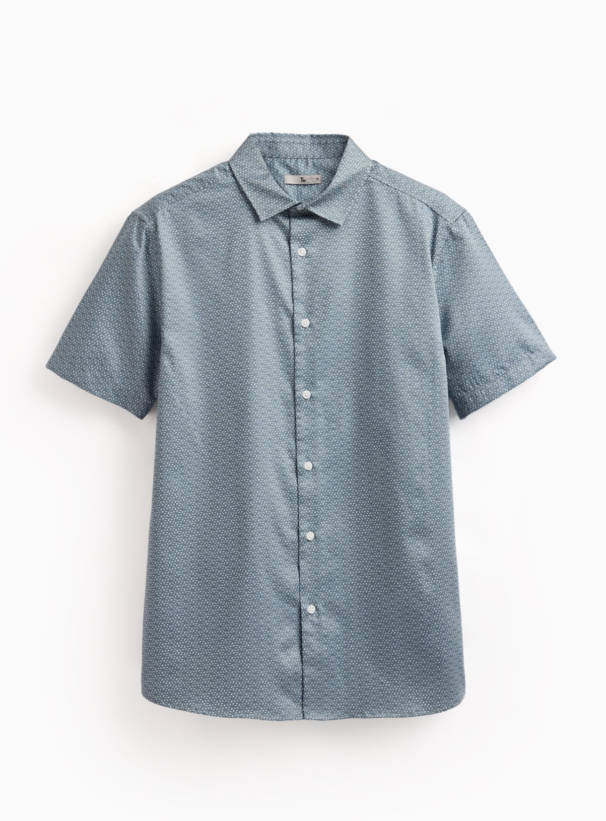Blue Geometric Print Satin Short Sleeve Shirt XXXXL - Image 3 thumbnail
