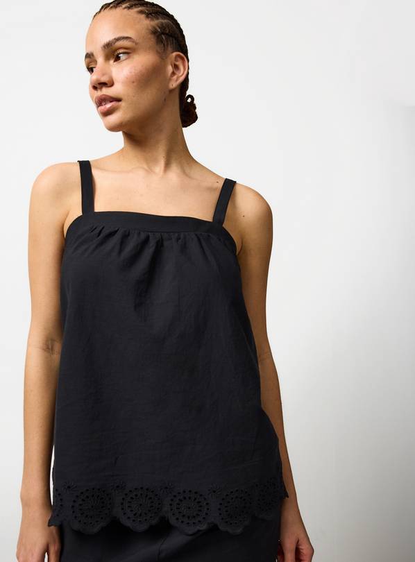 Black Broderie Trim Cami Co-ord Pyjama Top 6