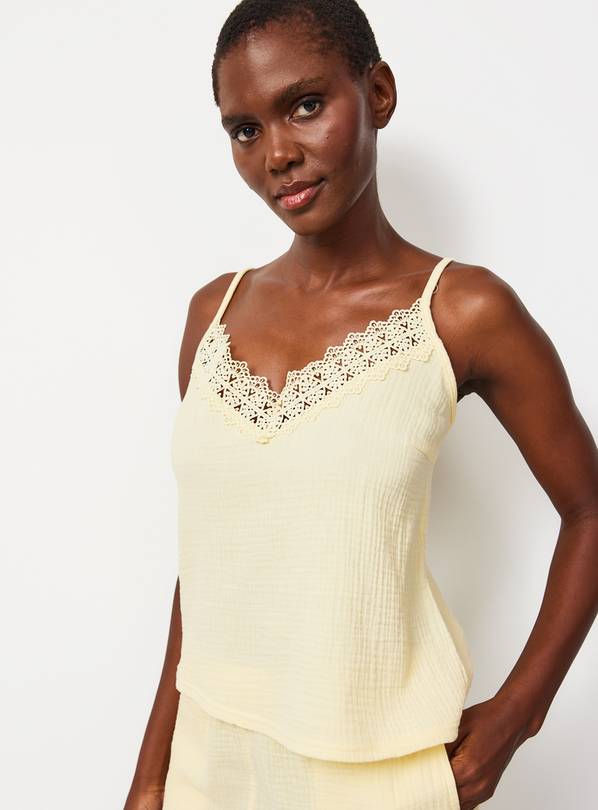 Yellow Lace Trim Double Cloth Cami Pyjama Co-ord Top M