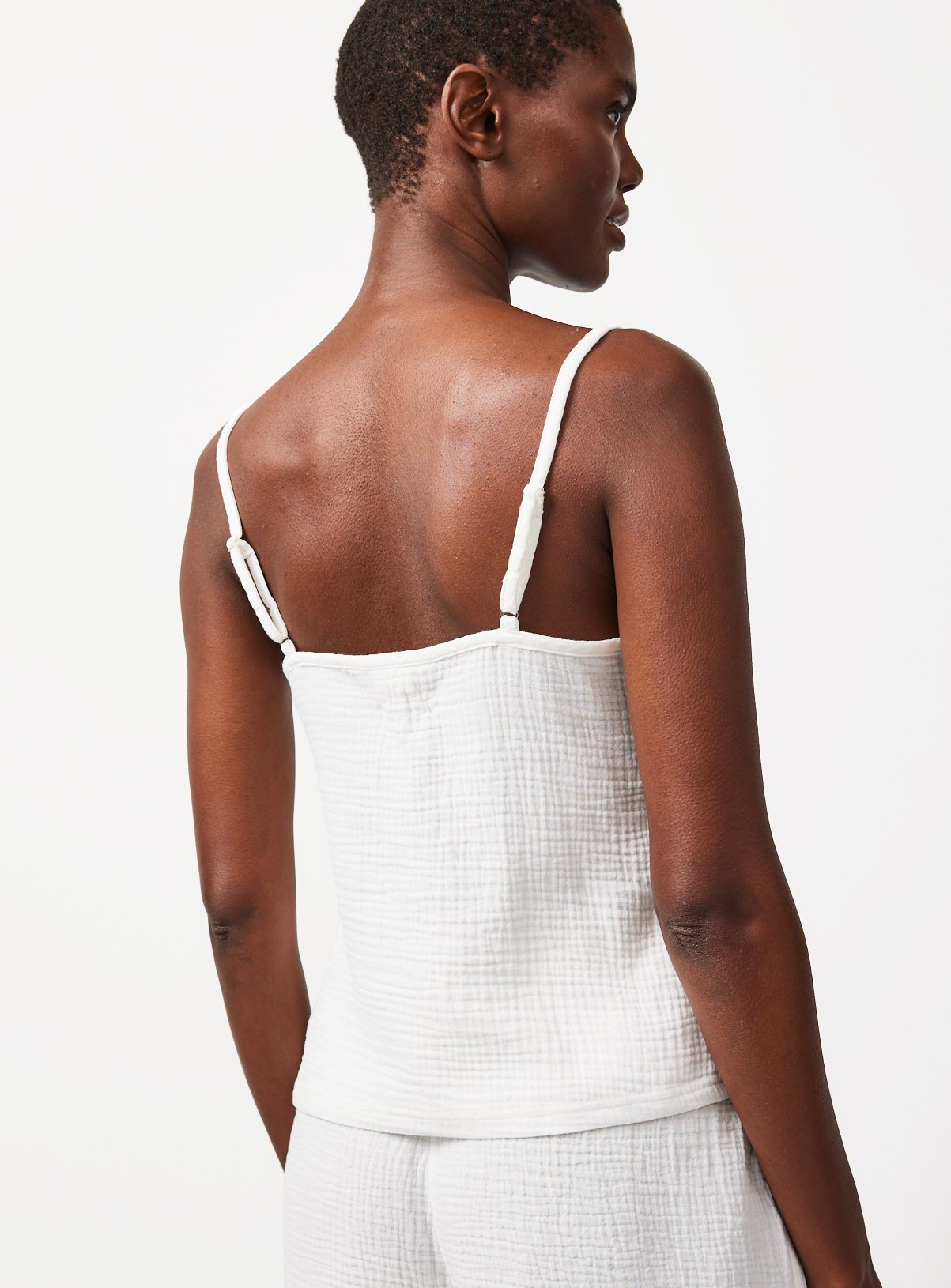 White Lace Trim Double Cloth Cami Pyjama Co-ord Top M - Image 3 thumbnail