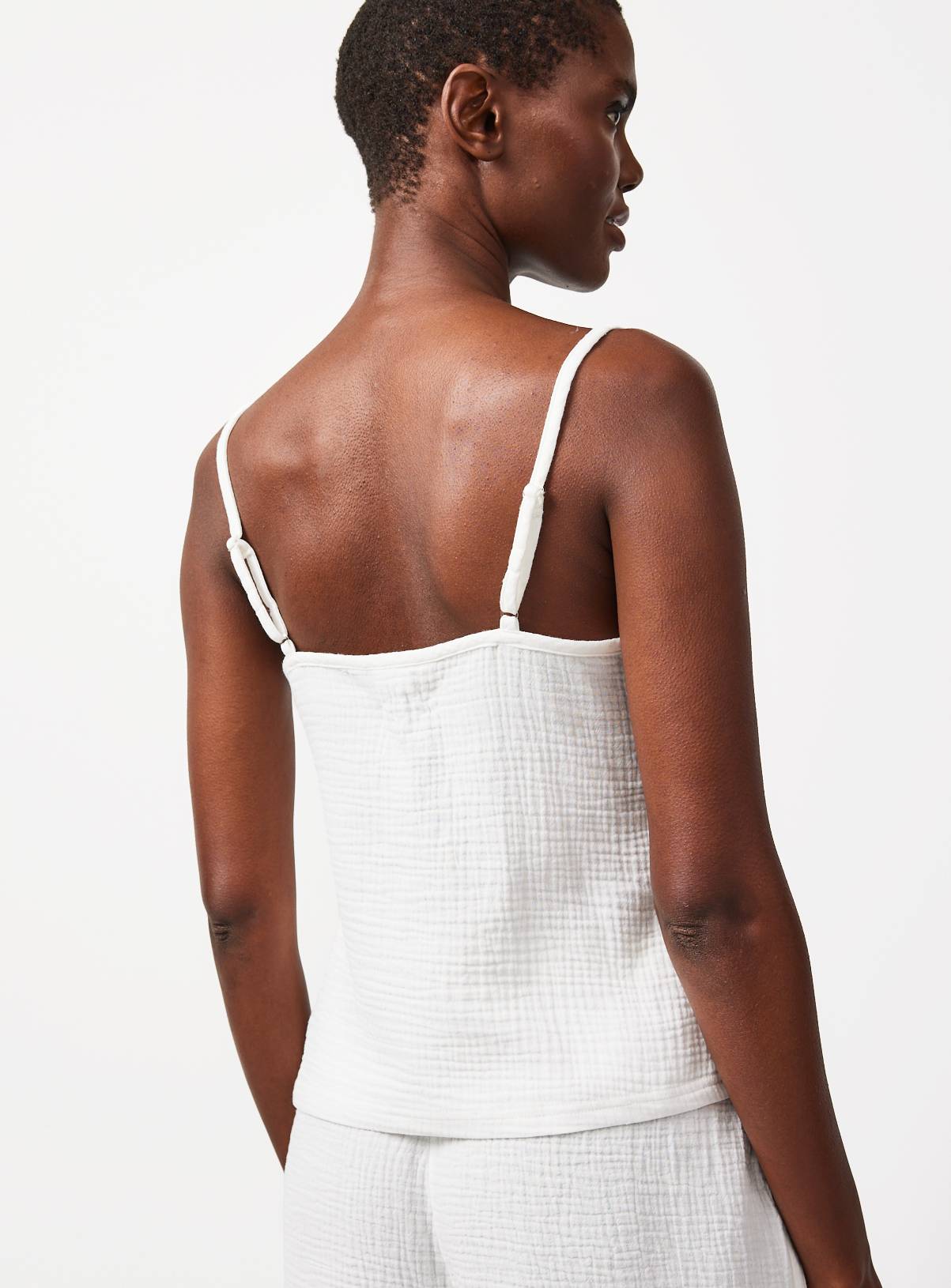 White Lace Trim Double Cloth Cami Pyjama Co-ord Top M - Image 3