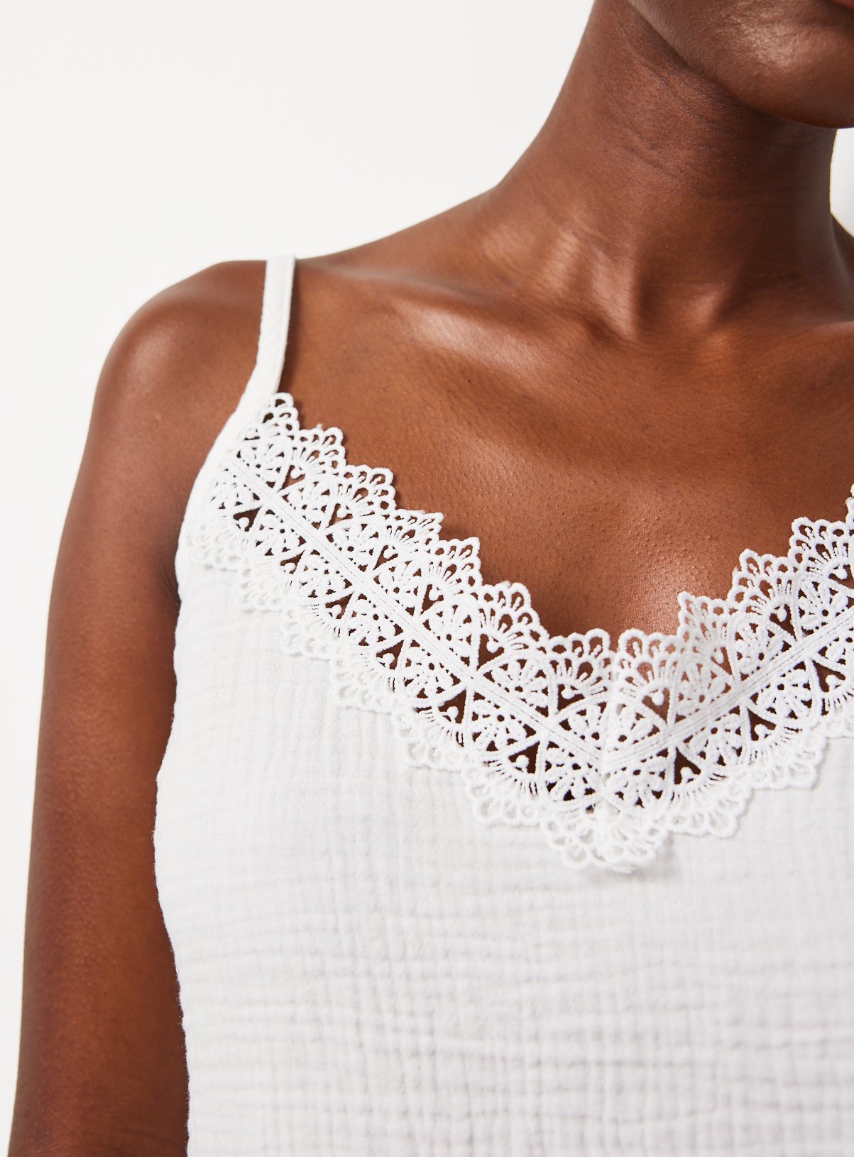 White Lace Trim Double Cloth Cami Pyjama Co-ord Top M - Image 4 thumbnail