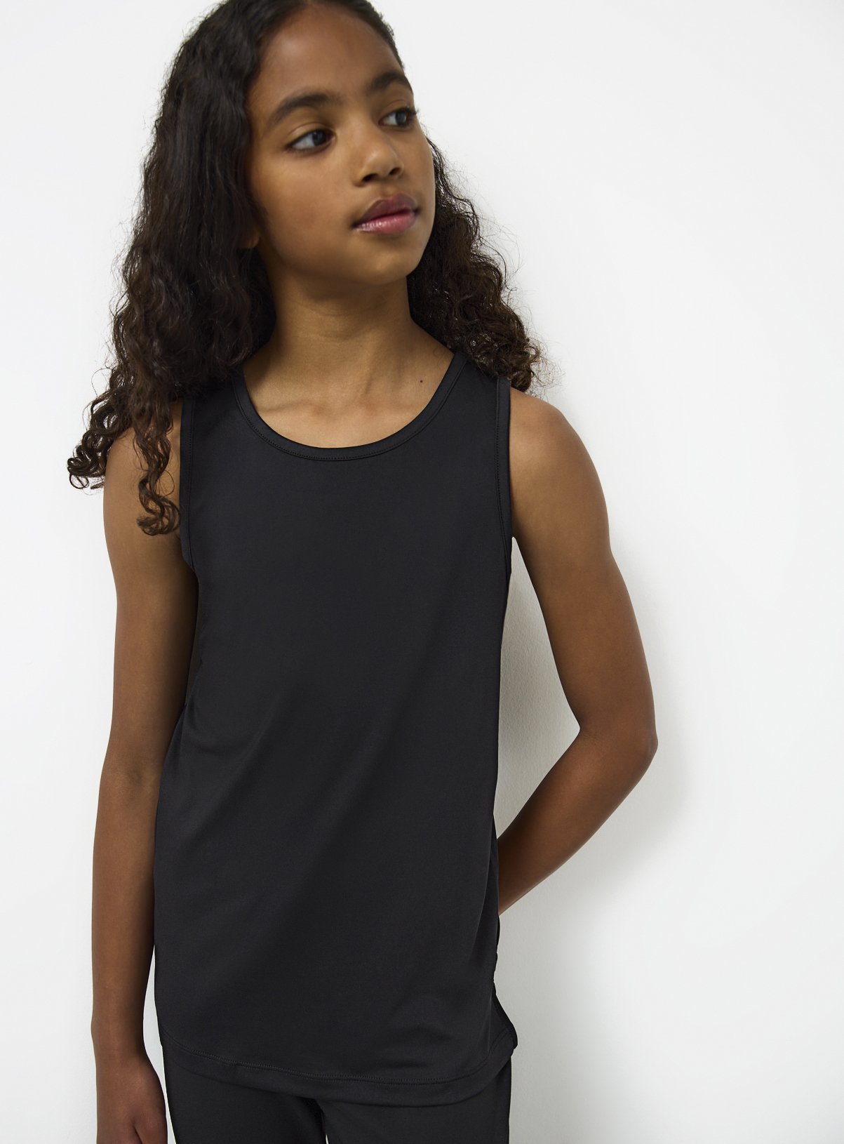 Black Cotton Blend Crew Neck Sleeveless Active Vest 11 years - Image 1 thumbnail