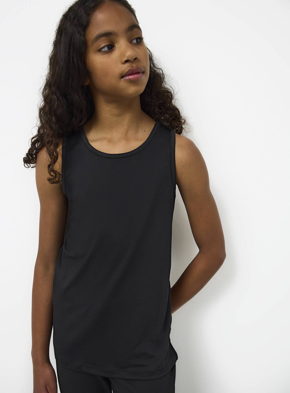 Black Cotton Blend Crew Neck Sleeveless Active Vest 11 years - Image 1