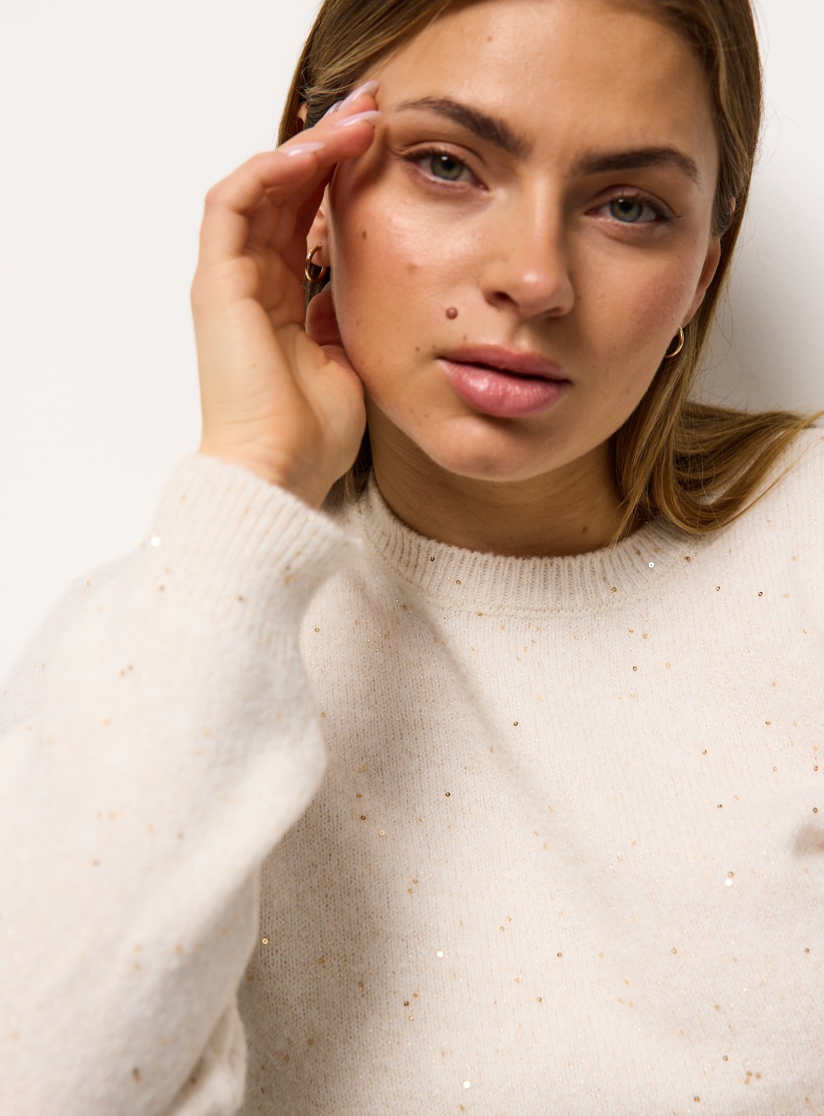 Cream Sequin Embellished Crew Neck Jumper 10 - Image 3 thumbnail