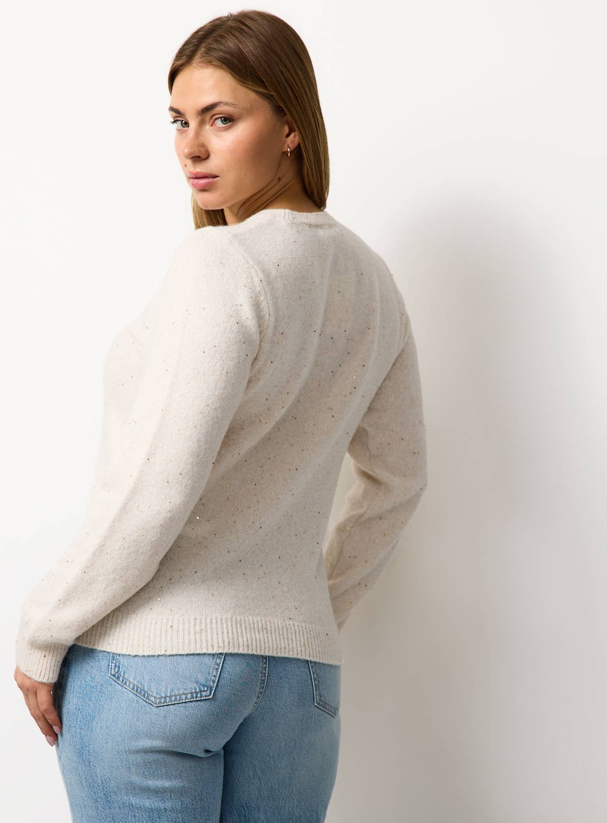 Cream Sequin Embellished Crew Neck Jumper 10 - Image 4