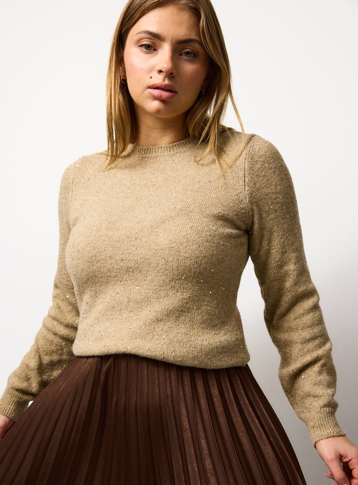 Gold Sequin Crew Neck Jumper 8 - Image 1 thumbnail