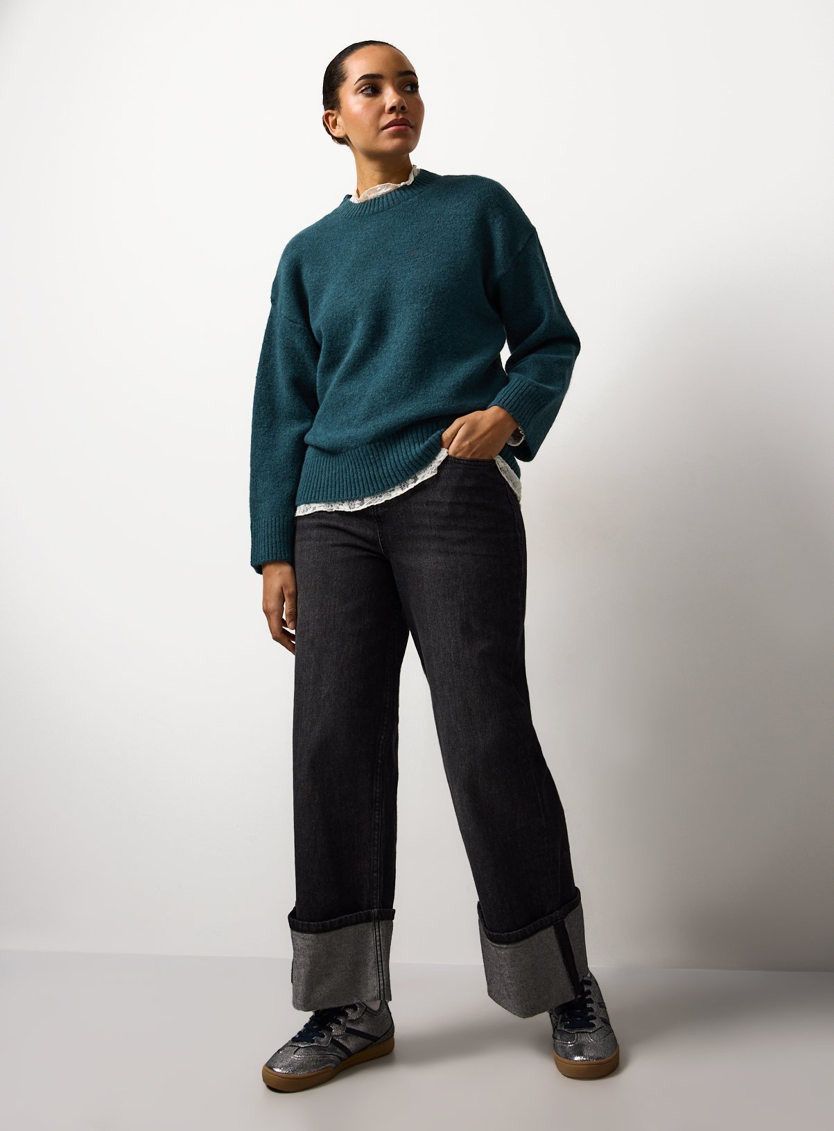 Teal Crew Neck Knitted Jumper 8 - Image 2 thumbnail