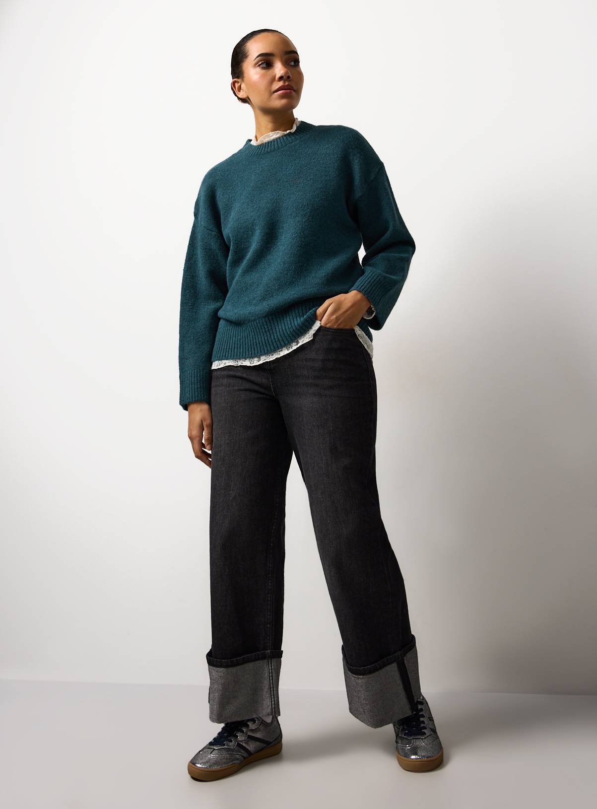 Teal Crew Neck Knitted Jumper 8 - Image 2