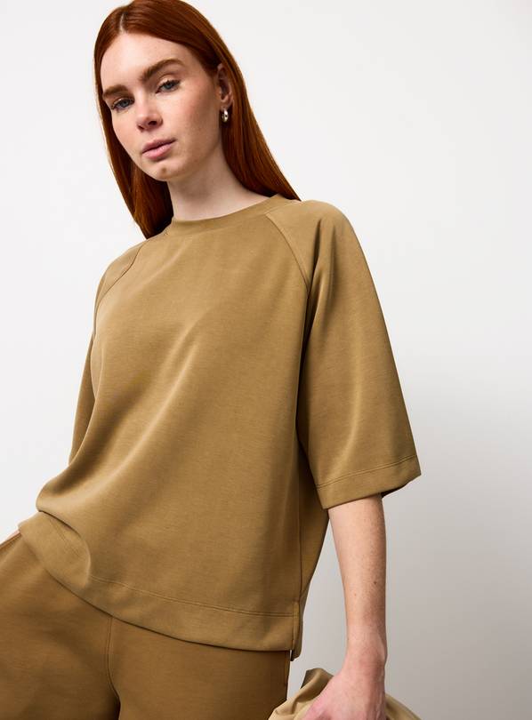 Brown Oversized Raglan Co-ord T-Shirt XS
